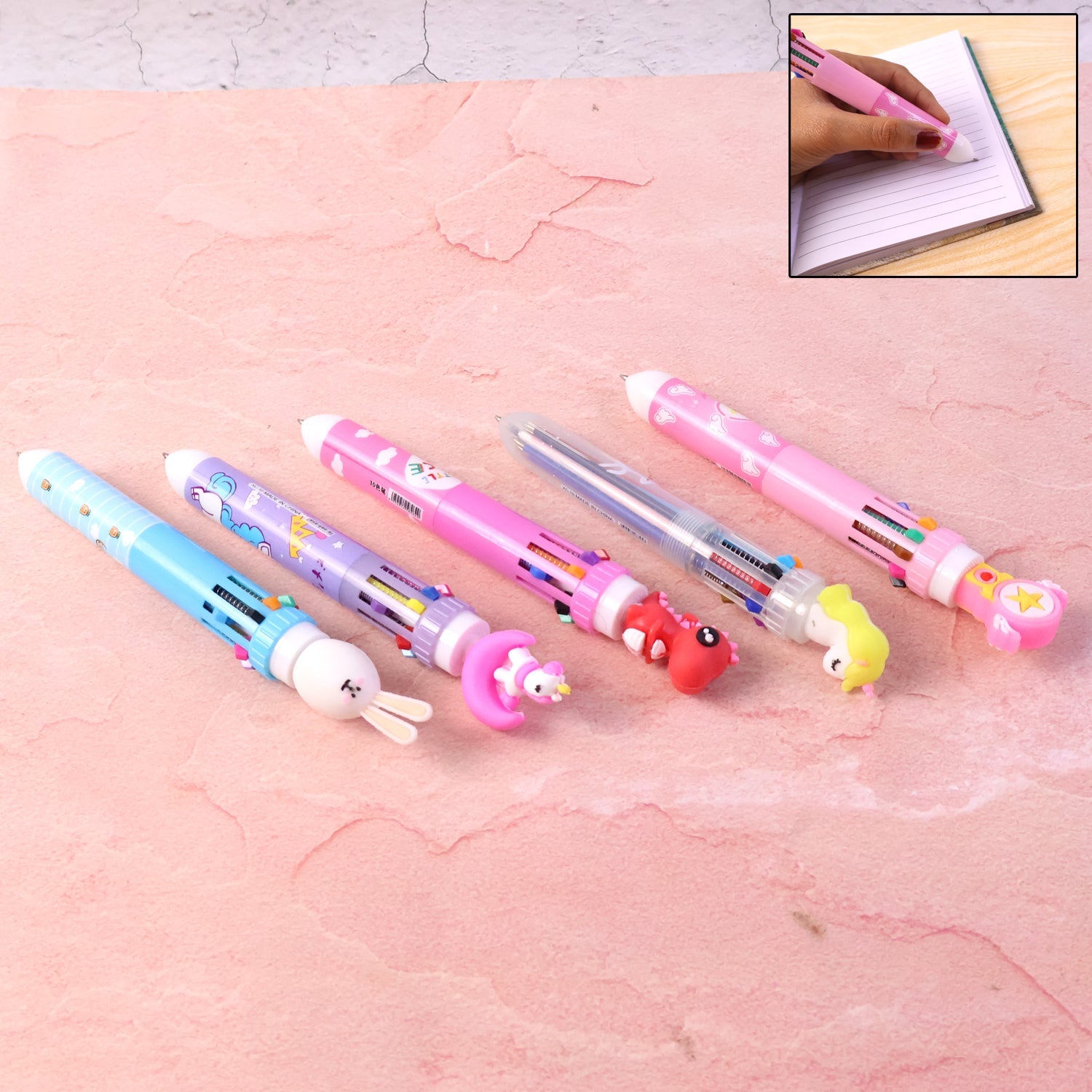 10-in-1 multicolor ball pen showing multiple ink colors