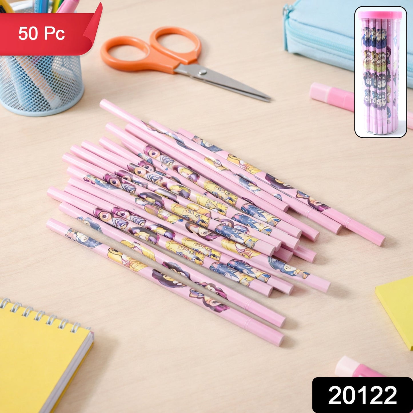 50-piece cartoon wooden pencil set with colorful characters for kids