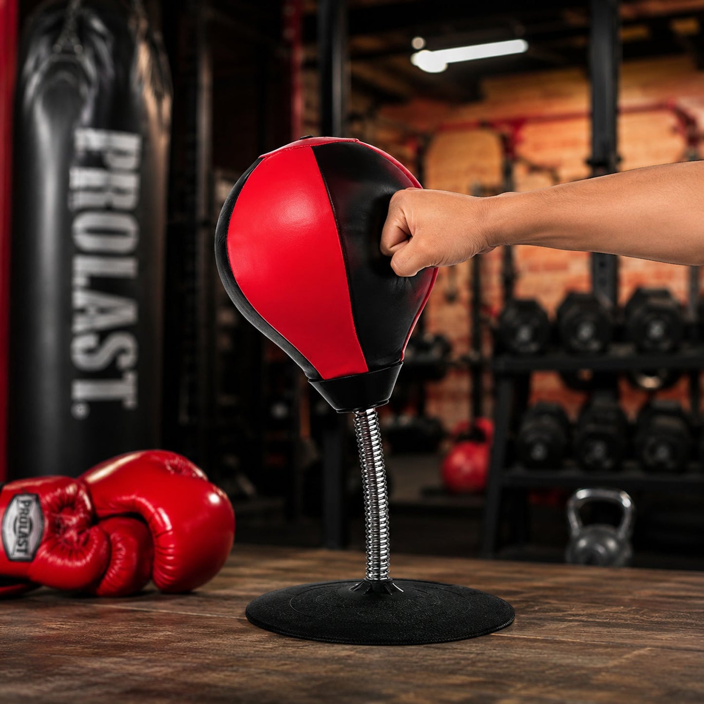 Inflatable desktop punching bag for stress relief and exercise