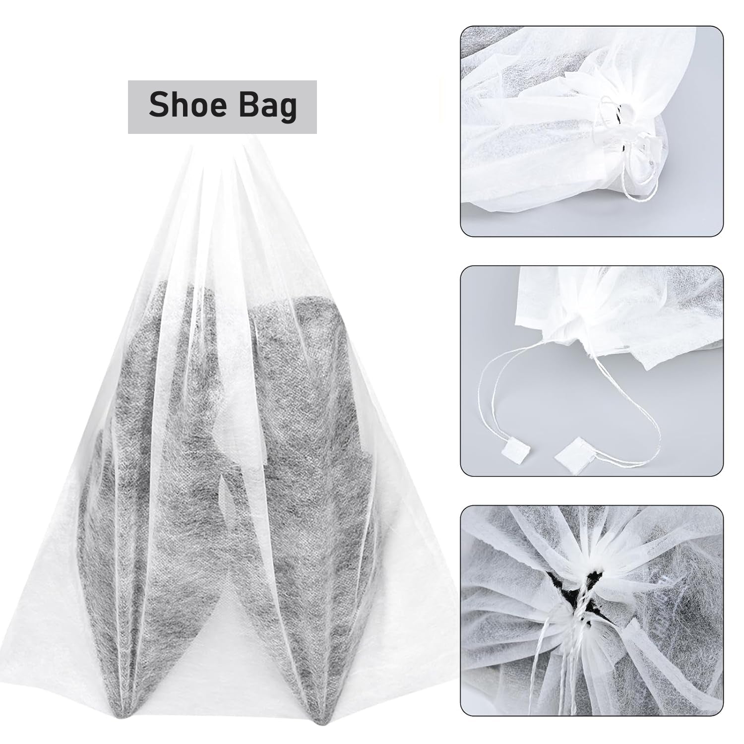 Breathable non-woven shoe storage bag with drawstring closure