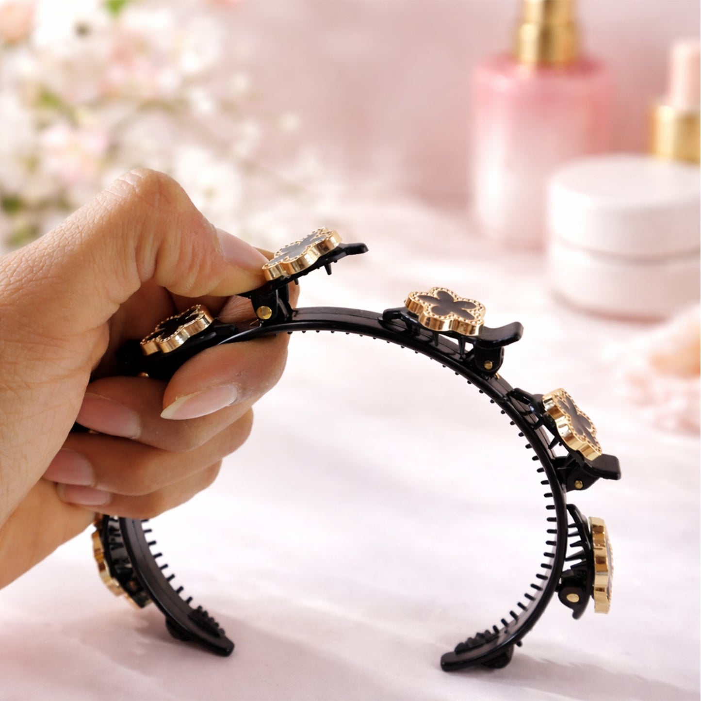 Elegant hair band for women and girls with non-slip grip and floral embellishments
