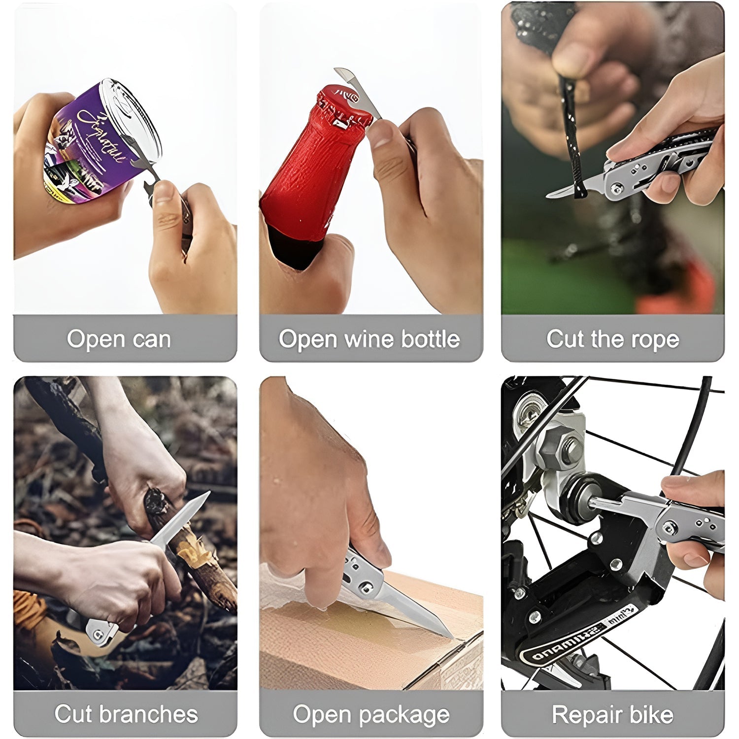 Folded compact stainless steel multi-tool kit for travel convenience