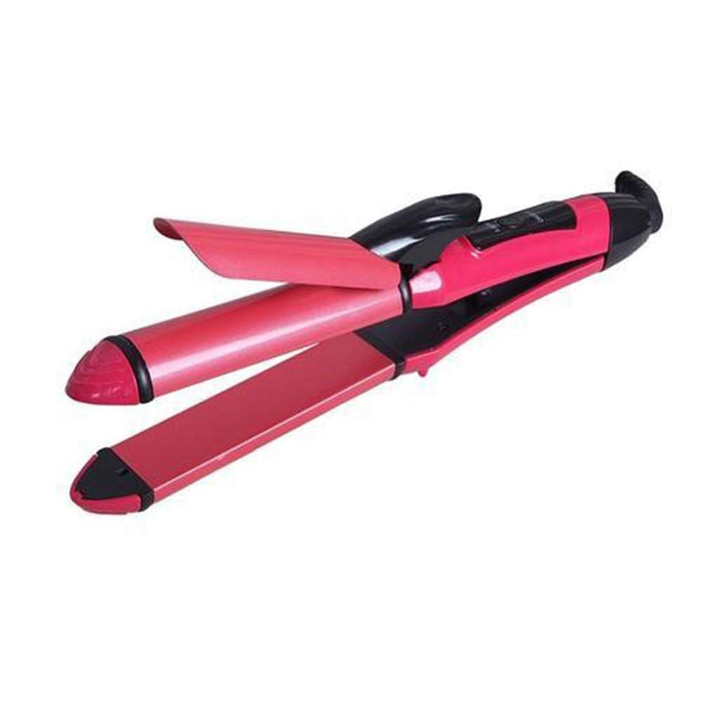 Close-up of the heating plates on the 2-in-1 hair styler.