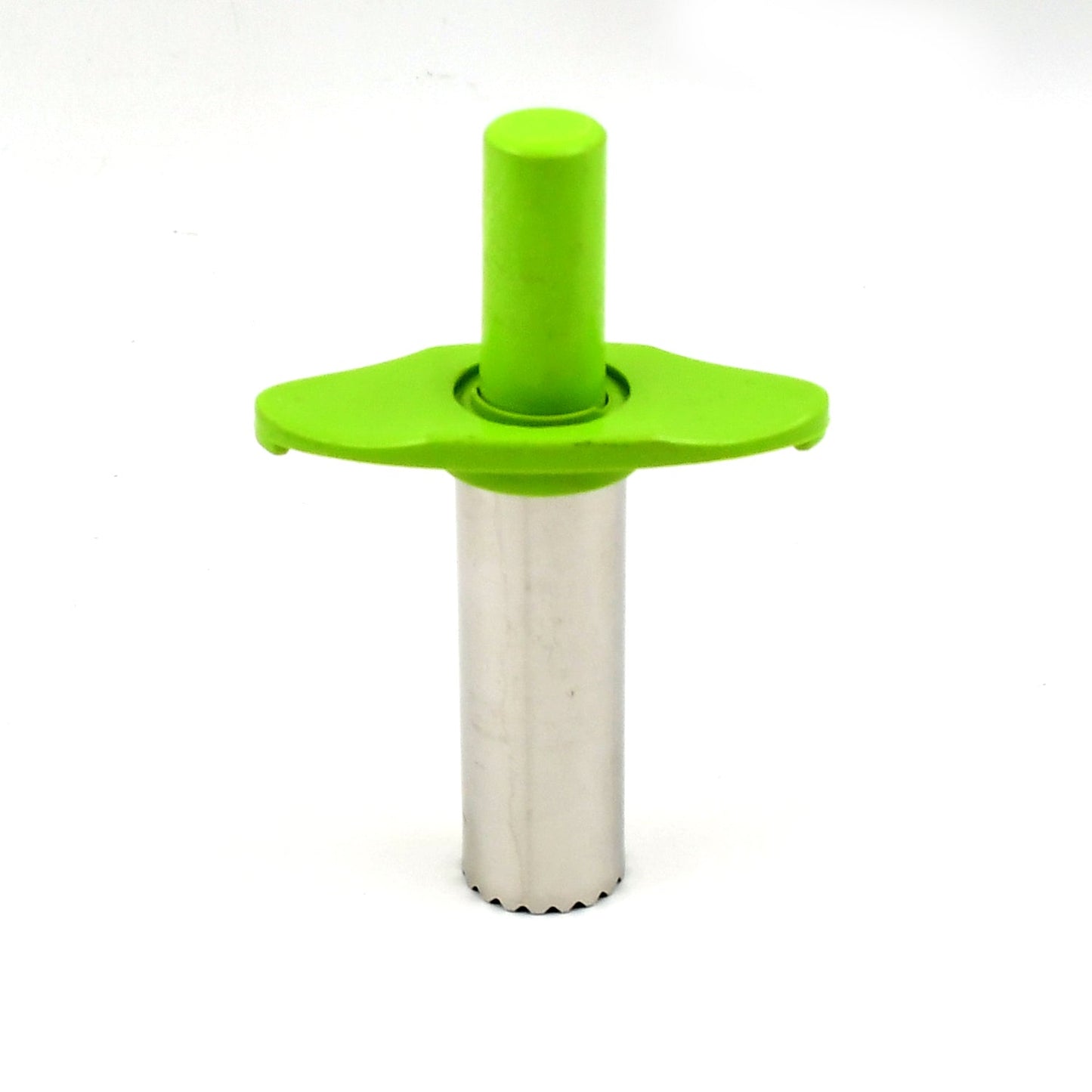 Detailed view of the sharp, durable stainless steel tip of the chili corer.