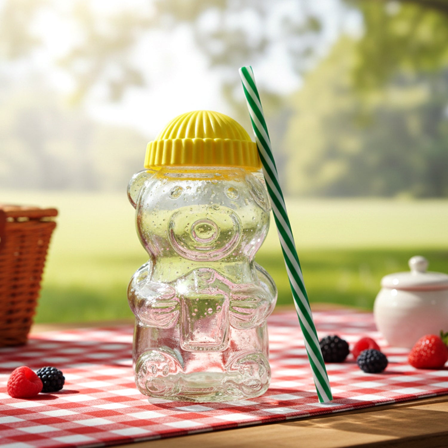 secure screw lid bear shape kids drinking cup bottle with straw