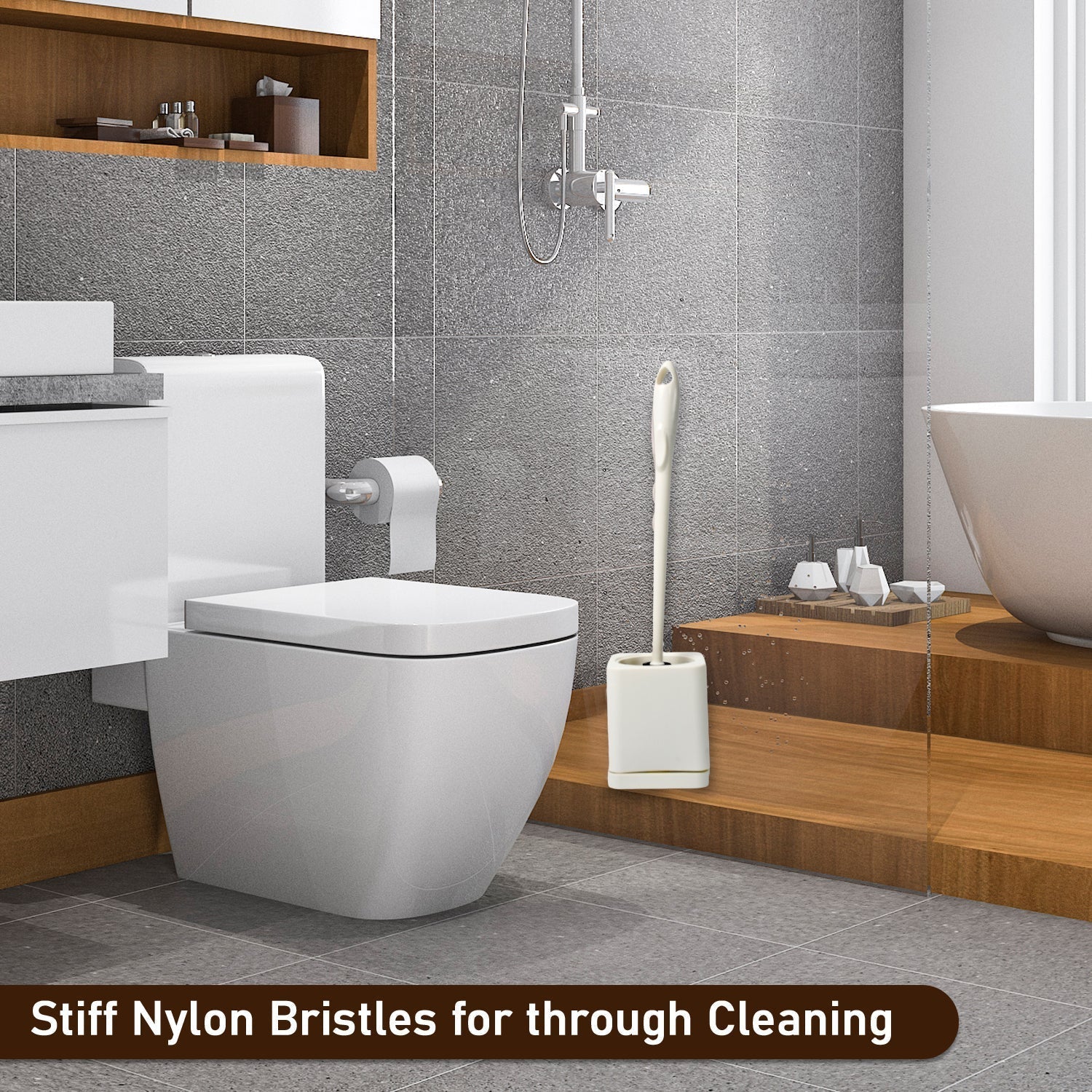 Full view of the durable toilet brush set for comprehensive cleaning.