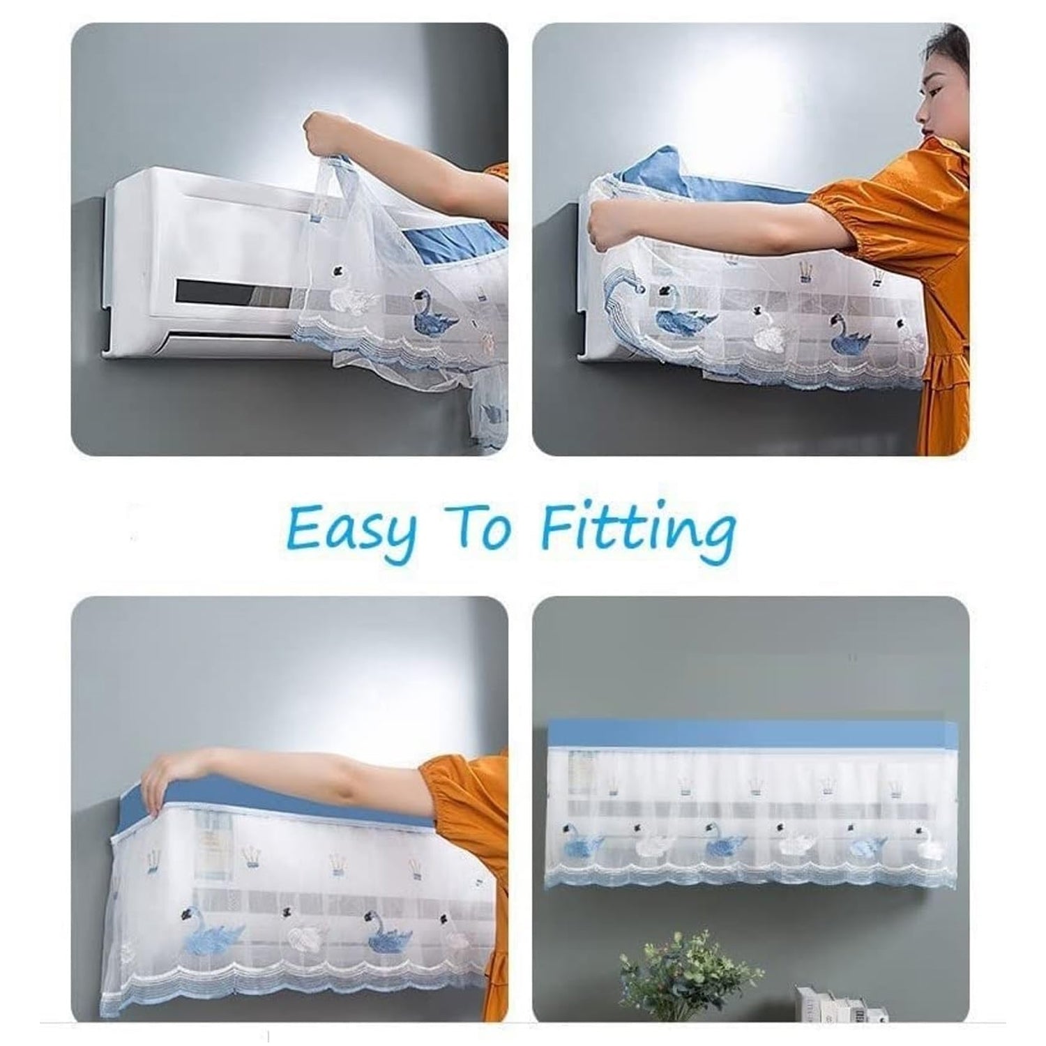 Detailed view of the high-quality stitching and durable net fabric of the AC dust cover.