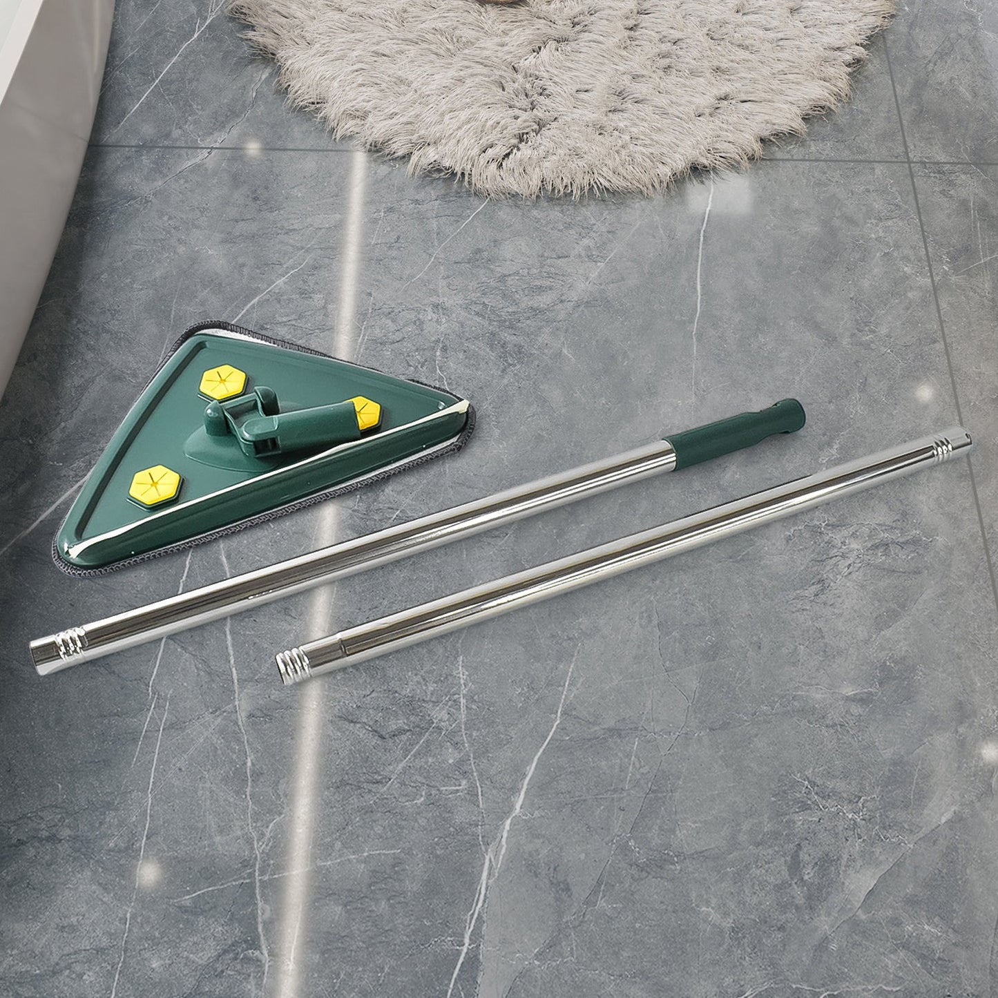 Close-up of the dense, soft bristles on the triangle mop head, ideal for effective cleaning.