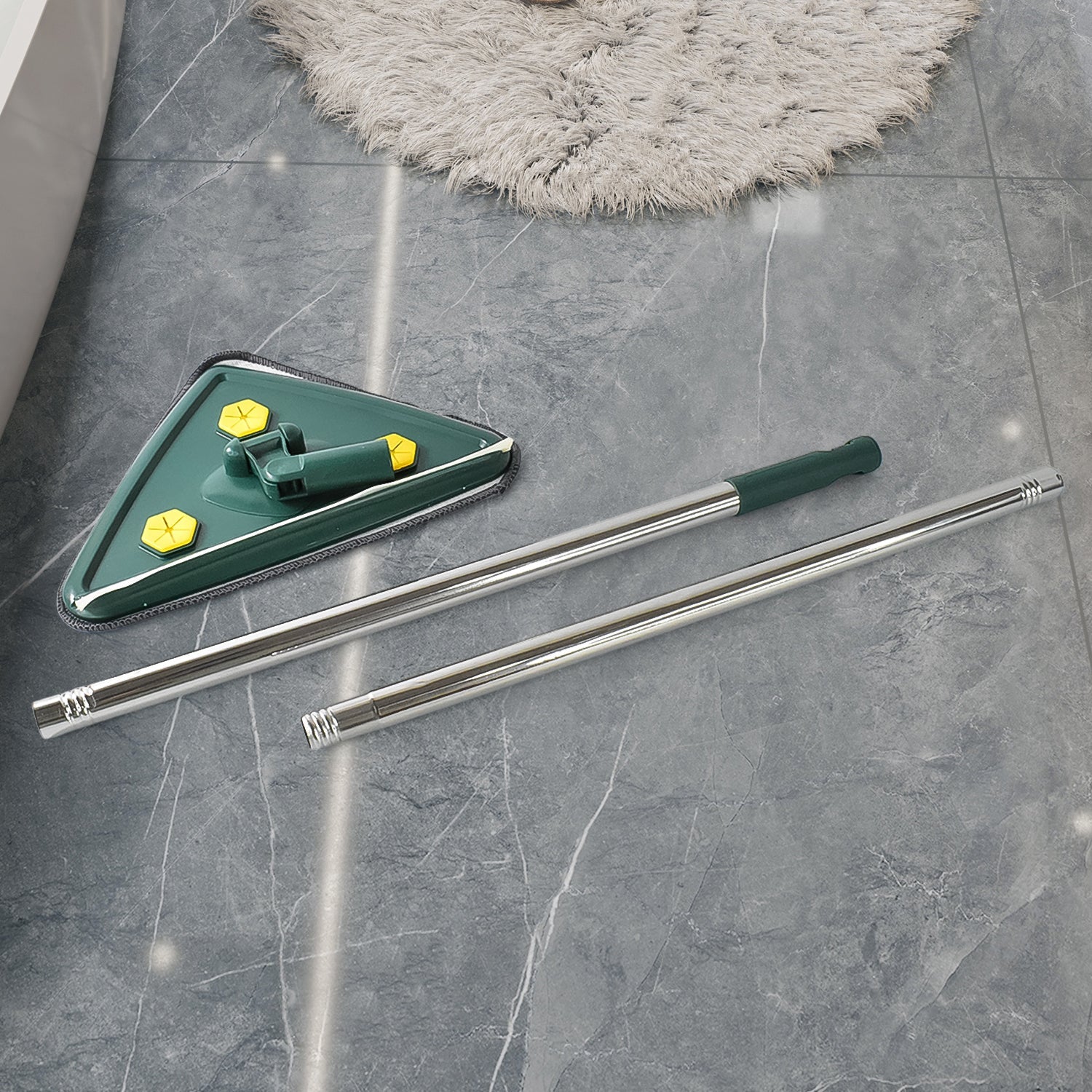 Close-up of the dense, soft bristles on the triangle mop head, ideal for effective cleaning.