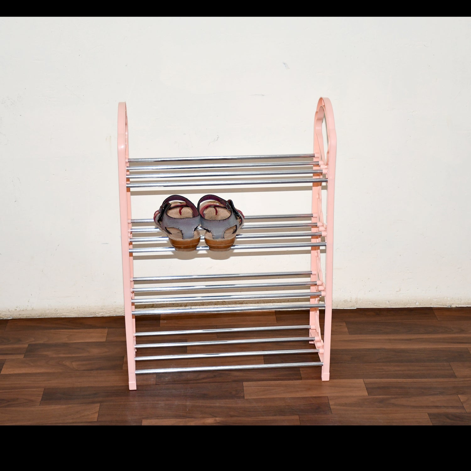 DIY shoe storage shelf with four tiers, perfect for bedroom and closet