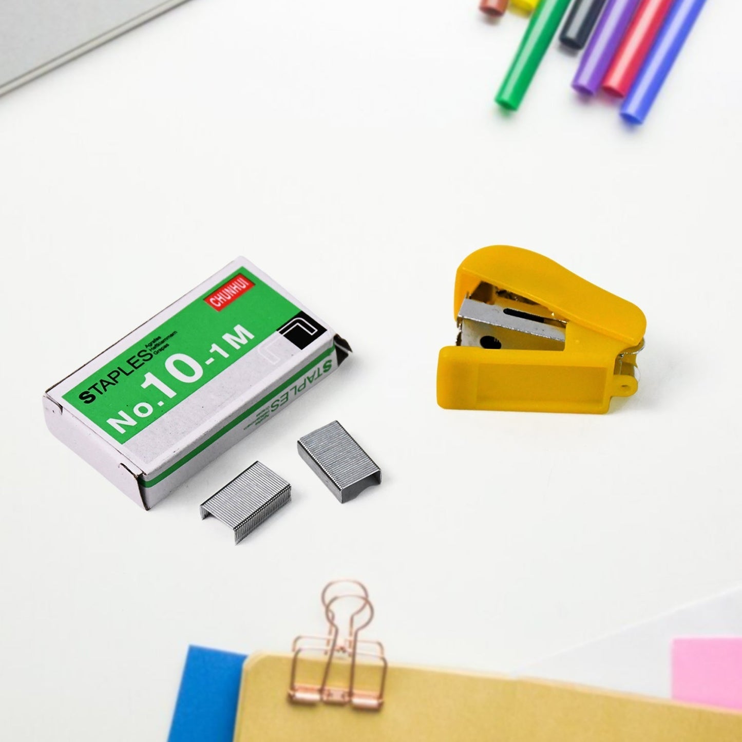 Mini stapler and tape dispenser kit ideal for school, office, and home sealing