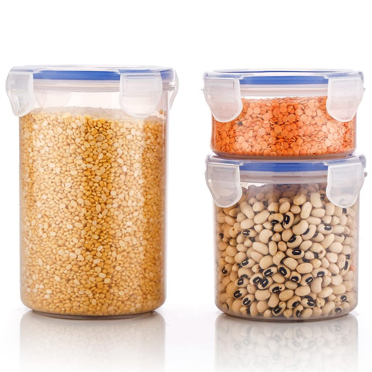 The 3-piece set of round airtight food storage containers, showcasing different capacities for versatile use.