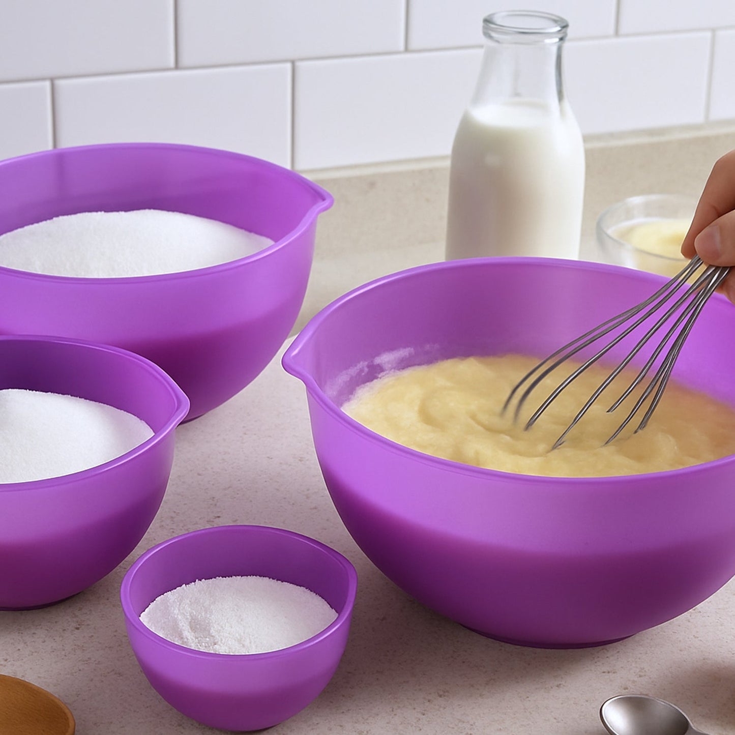Mix & Measure Prep Bowl Set with handle and pouring spout in lavender color