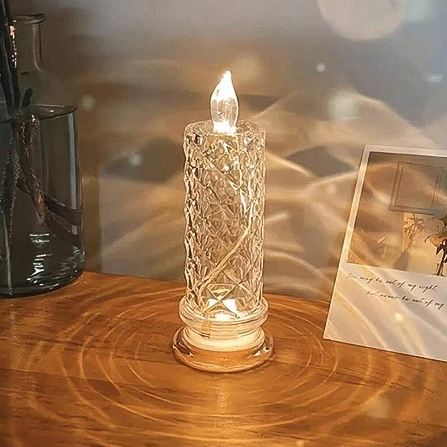 Top-down view of the glowing Crystal LED Candle, ideal for festive ambiance.