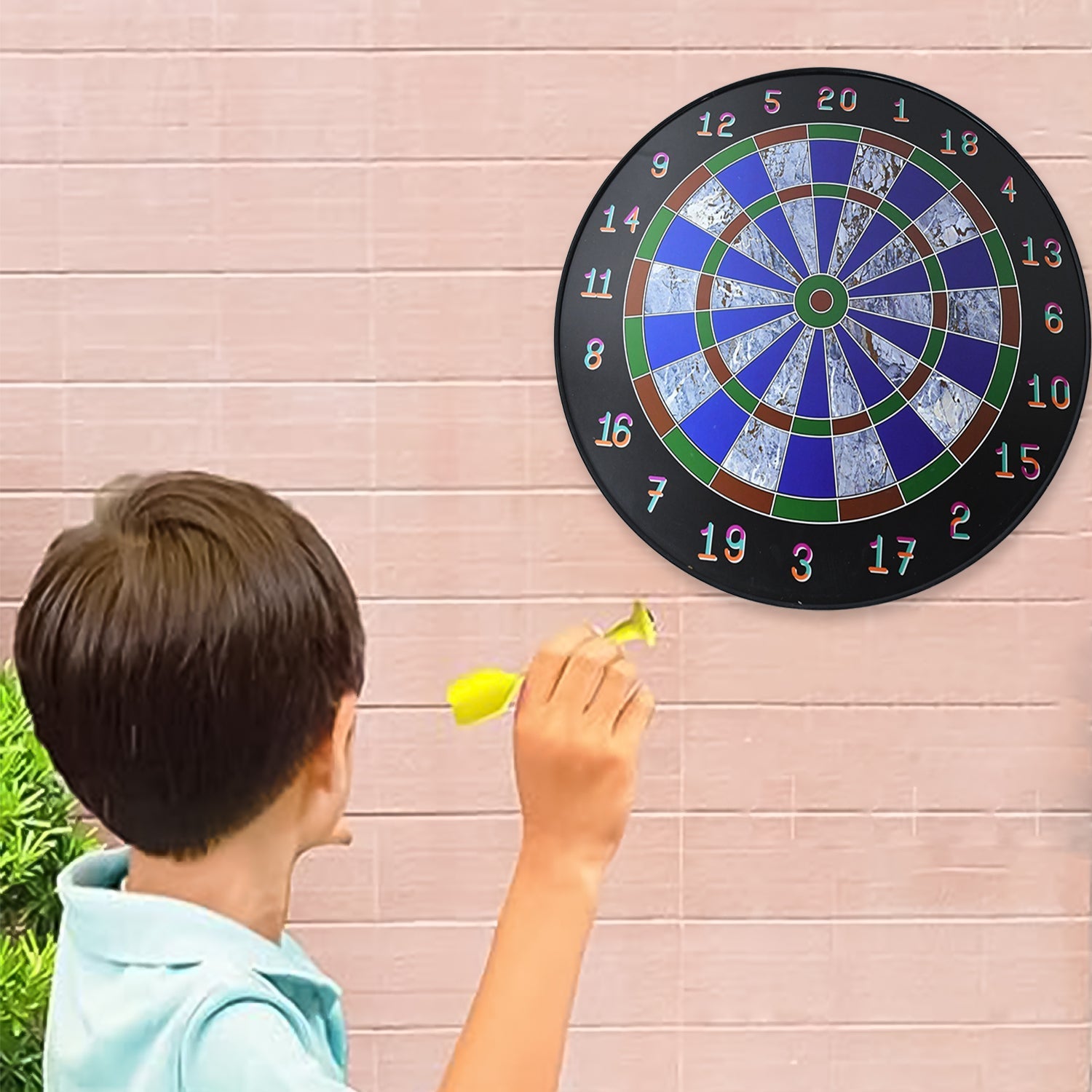Side view showing magnetic darts adhering safely to the dart board