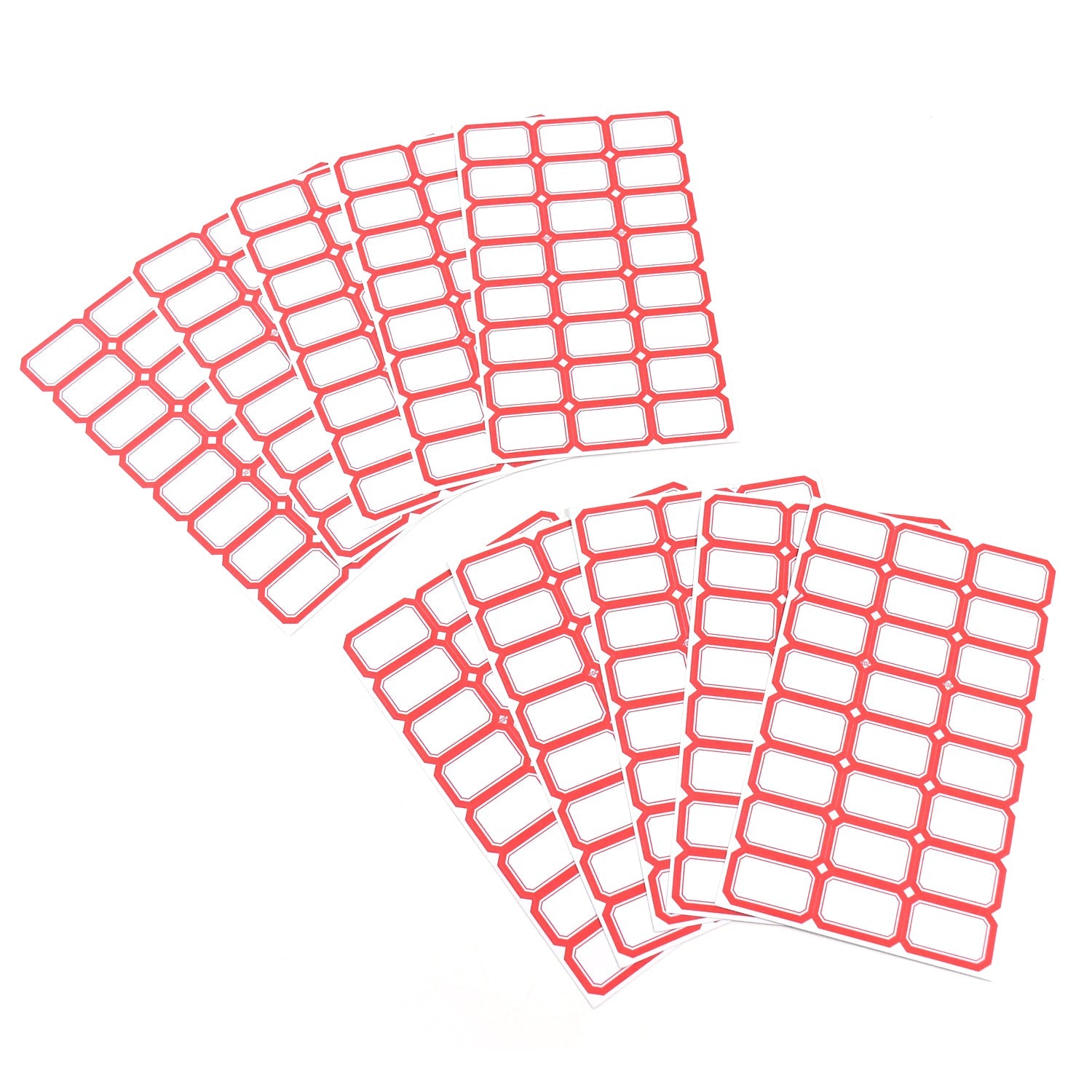 White blank label sticker sheets with prominent red border for clear labeling