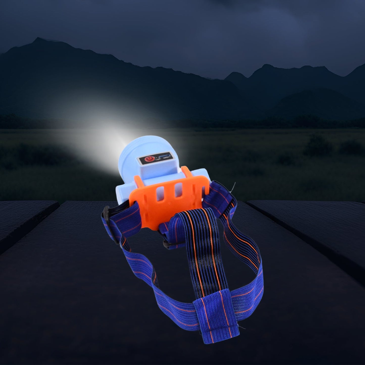 Adjustable strap detail on rechargeable LED headlamp for comfort