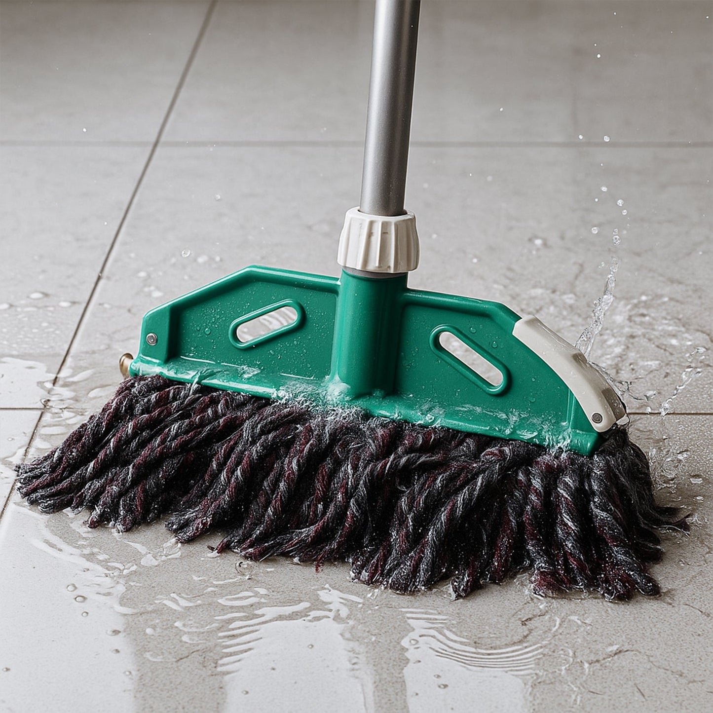 Cotton mop refill attached to sturdy rod for floor cleaning