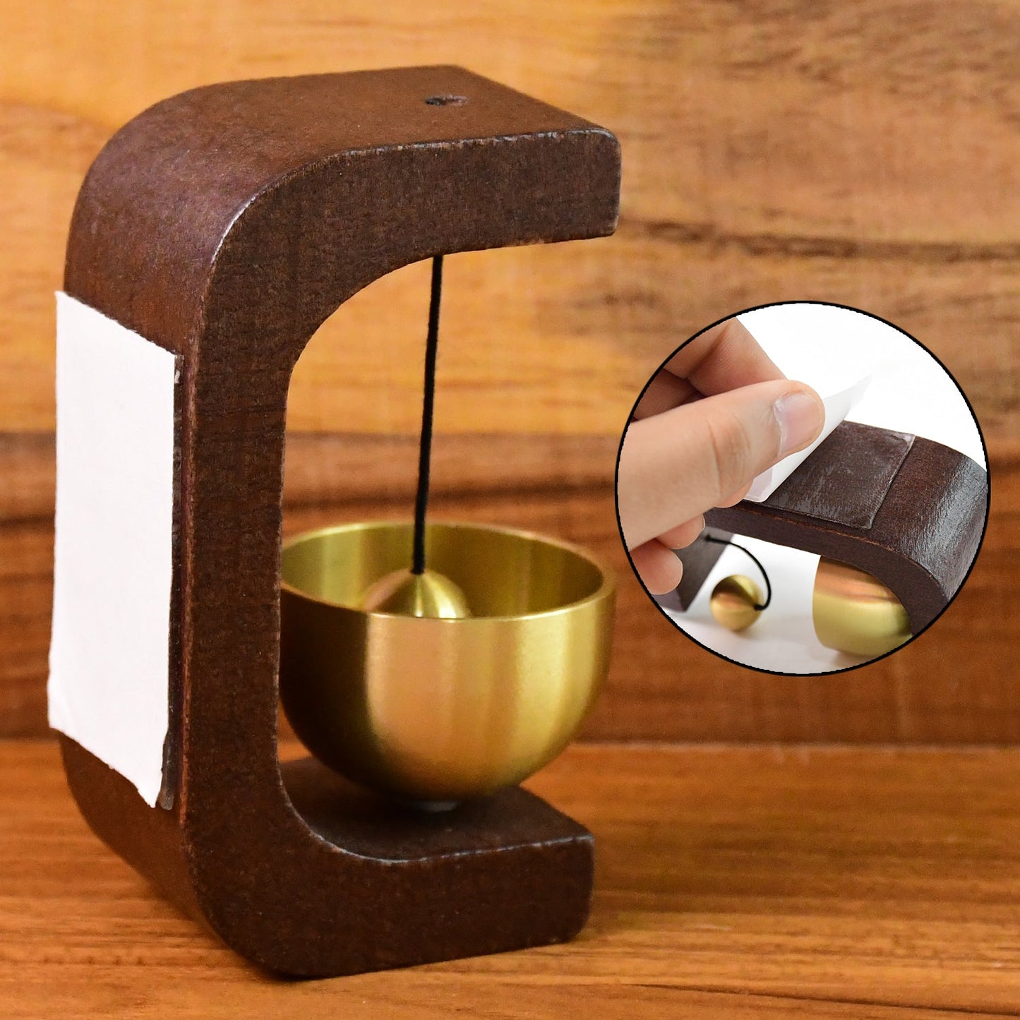 Zen Bell displayed as a decorative wooden and brass meditation chime