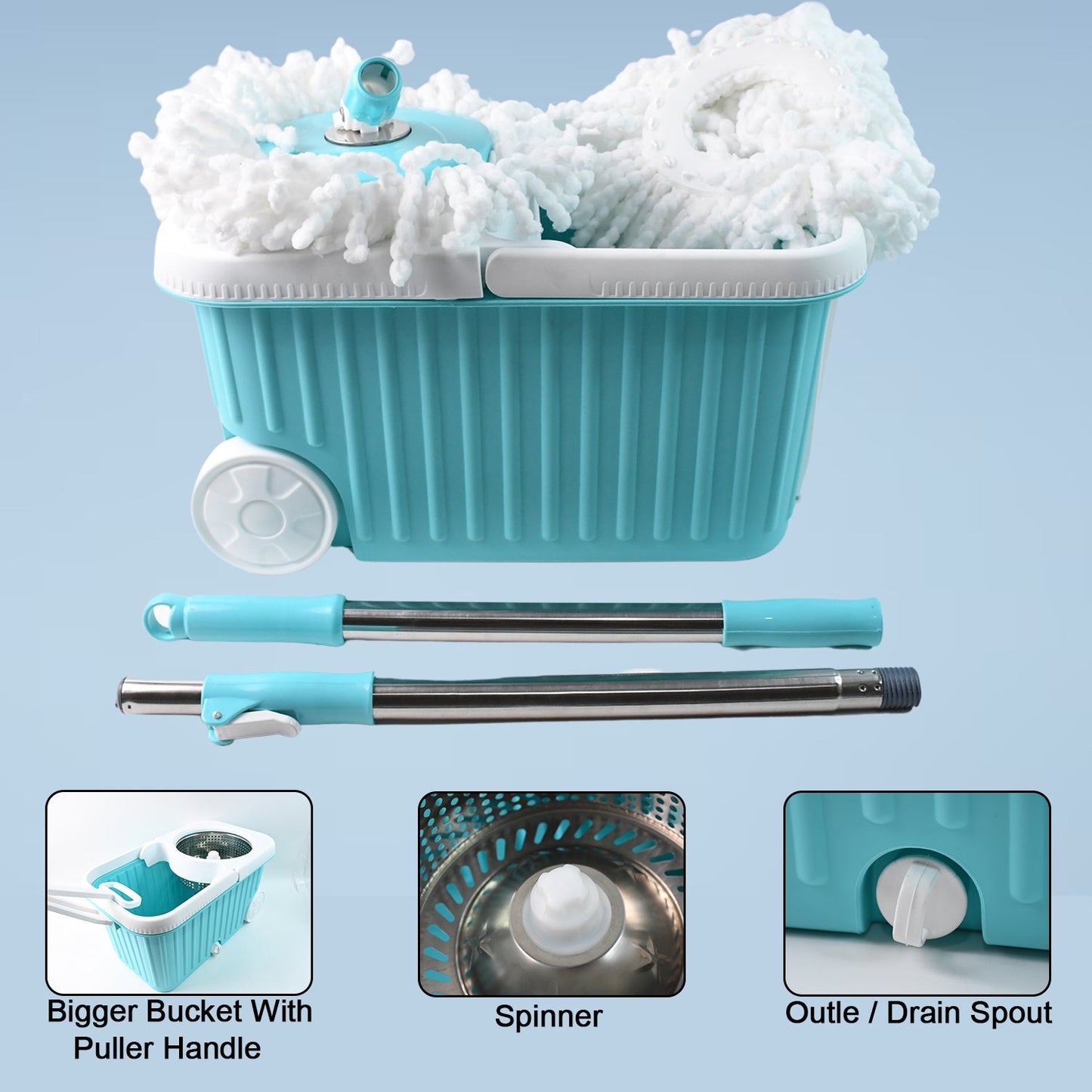 Adjustable stainless steel telescopic handle of spin mop for comfortable use