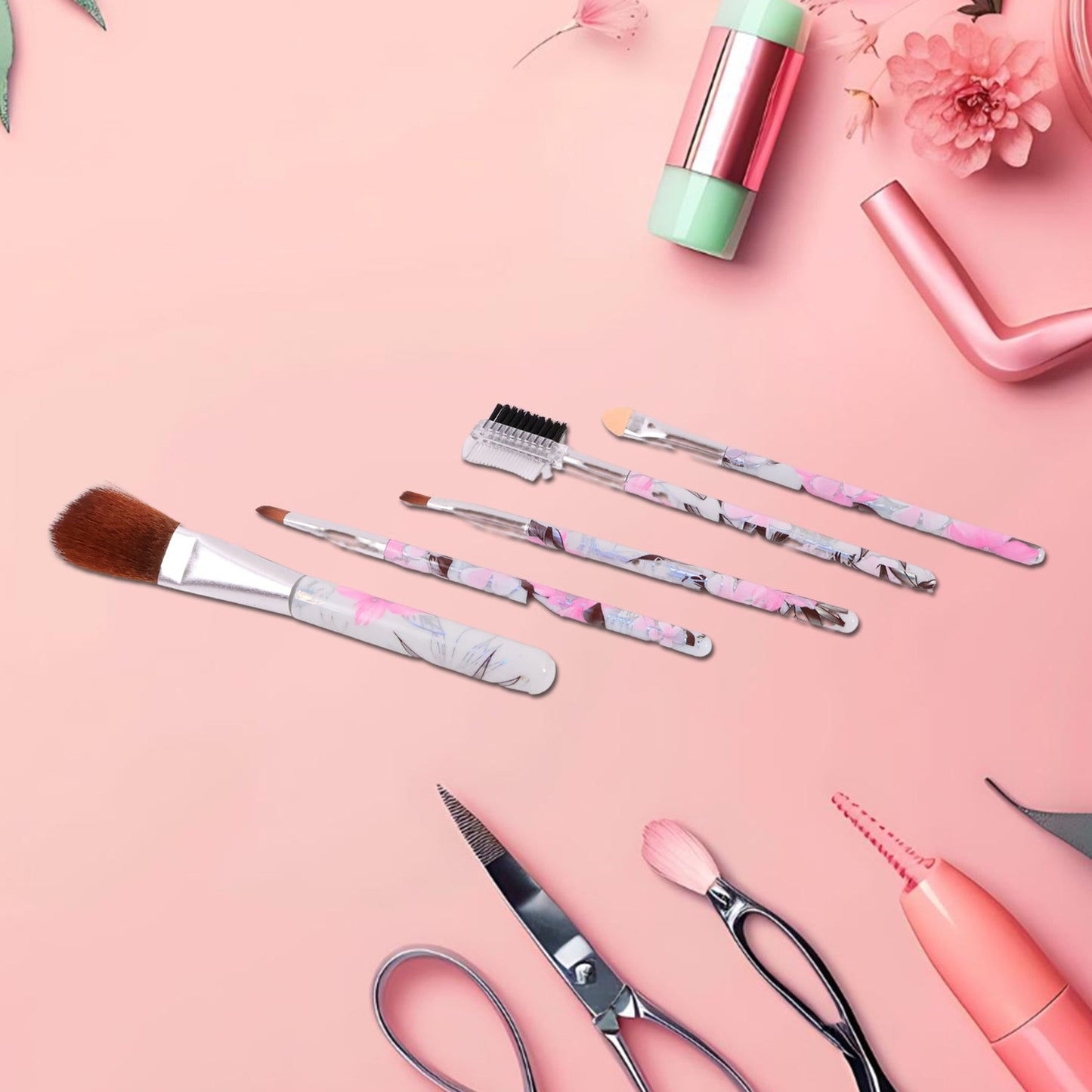 Decorative floral makeup brushes perfect for precise cosmetic application