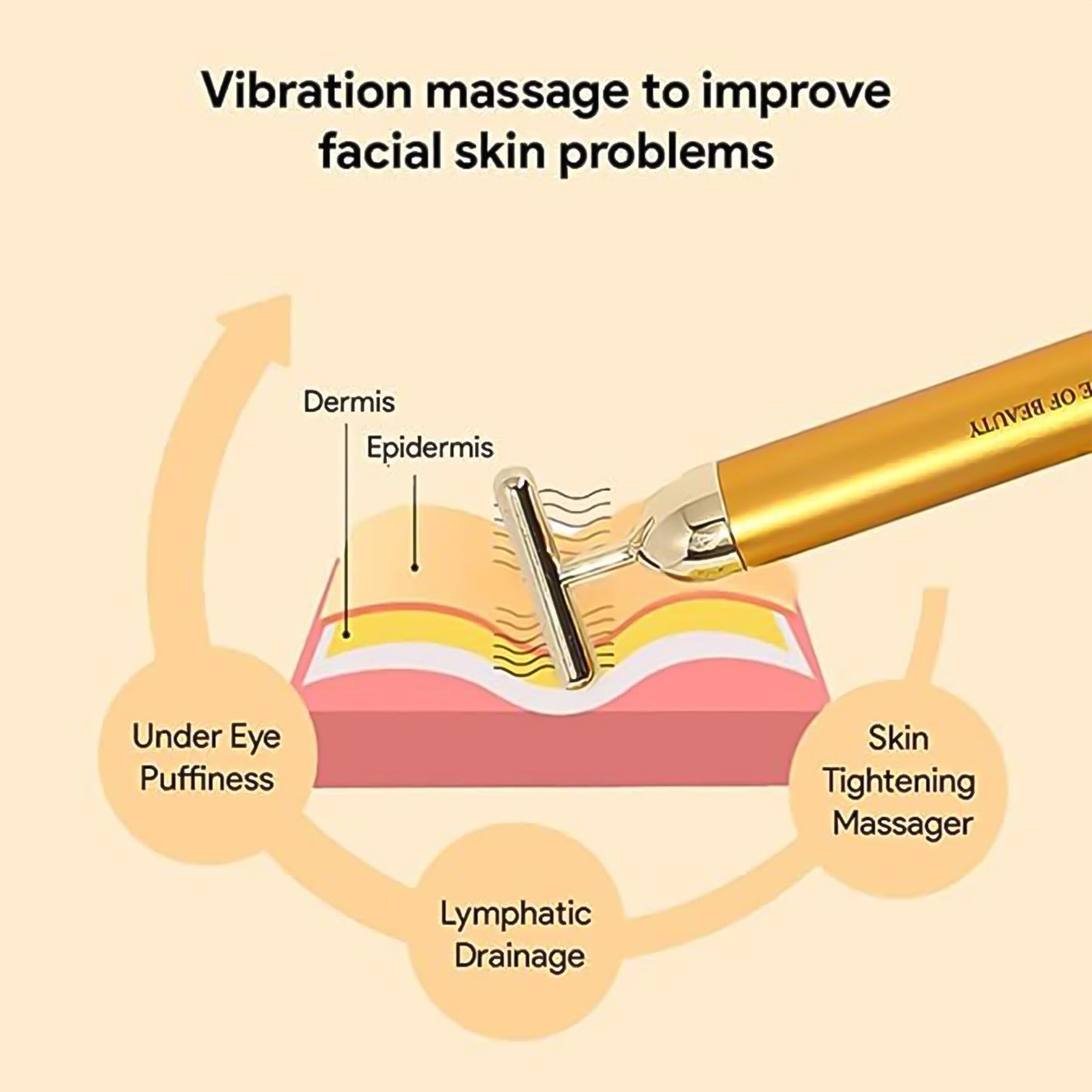 Ergonomic golden facial massager for enhanced circulation.
