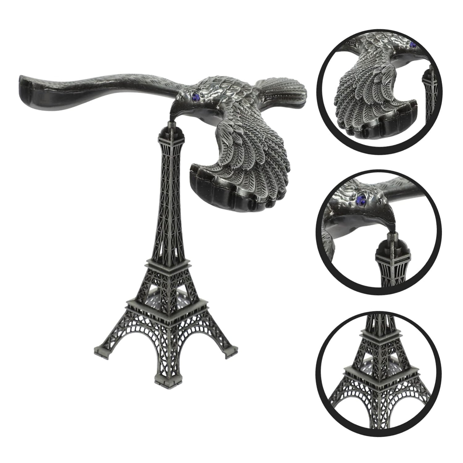 Front view of the balancing eagle toy and Eiffel Tower base, ready to adorn any desk or shelf.