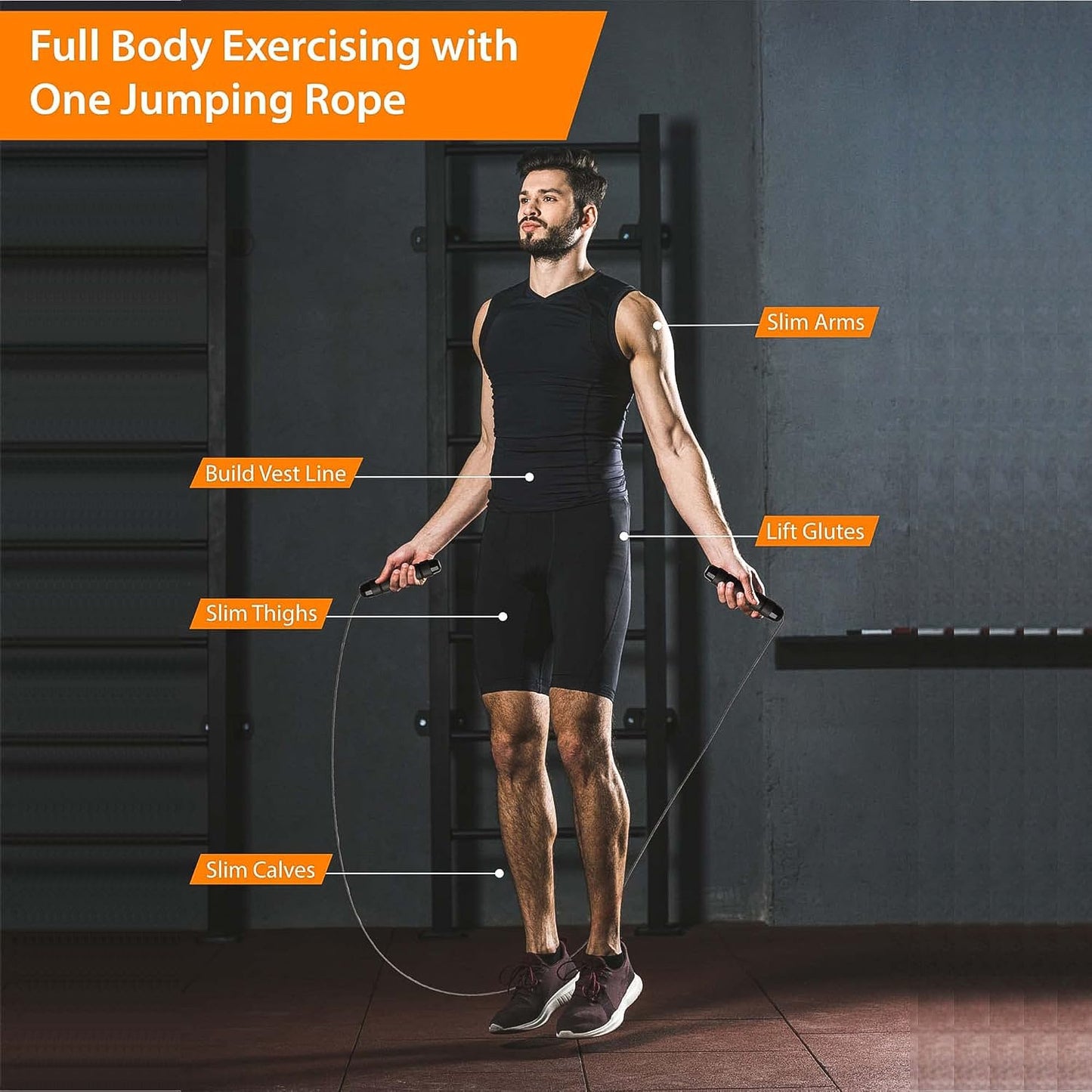 Person using high-speed workout jump rope with foam handles