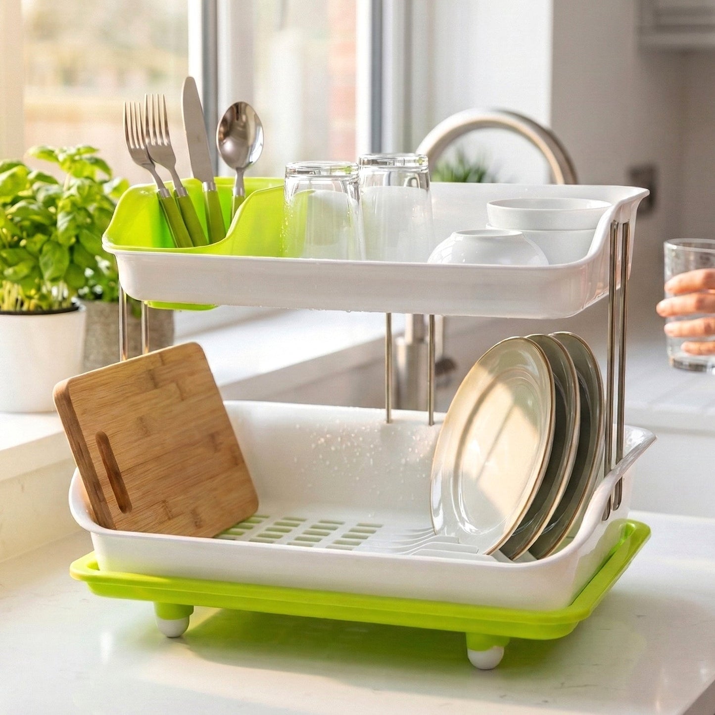 Multi-layer dish drying rack suitable for plates, bowls, and cups