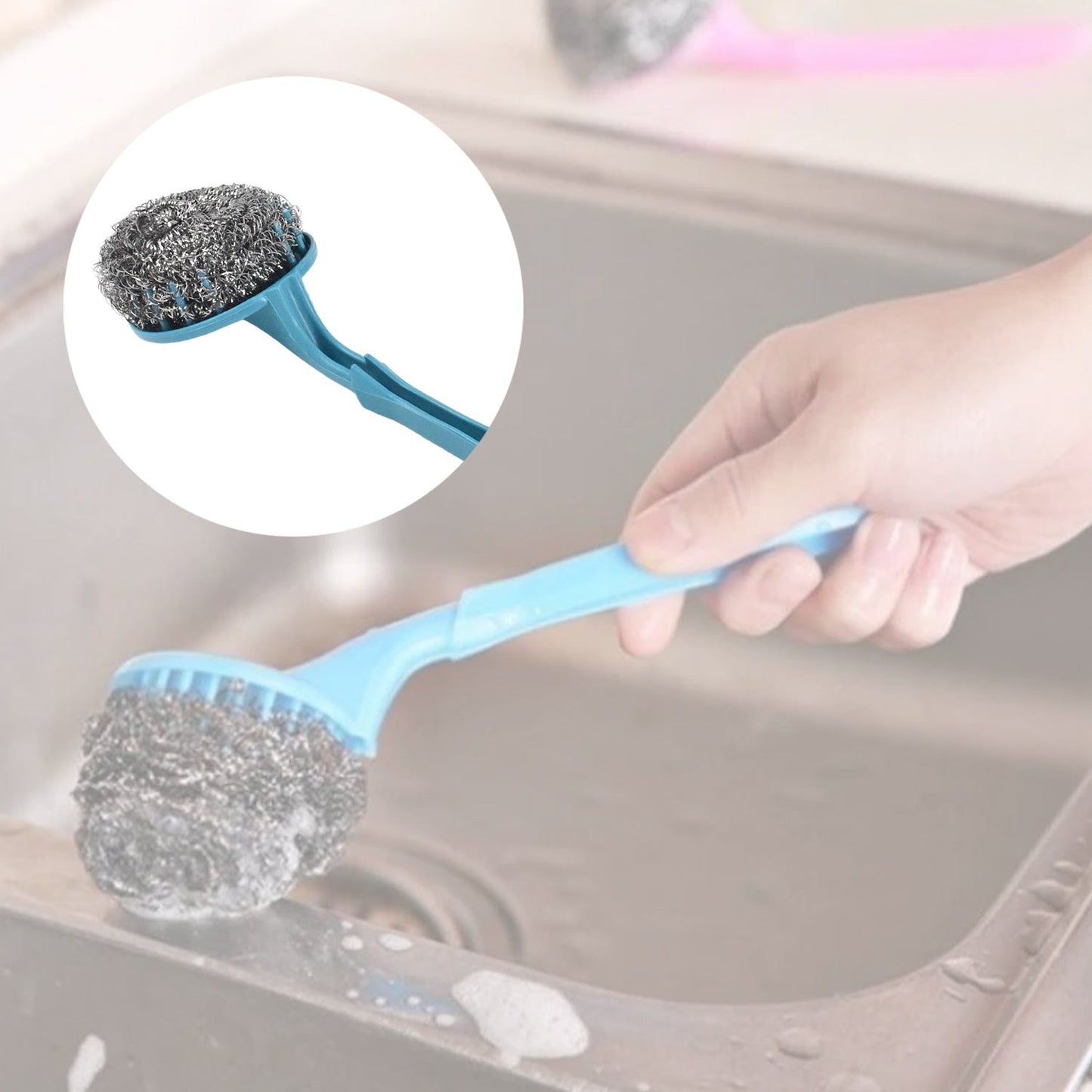 Durable scrubber from kitchen cleaning set ideal for cleaning grills and pans