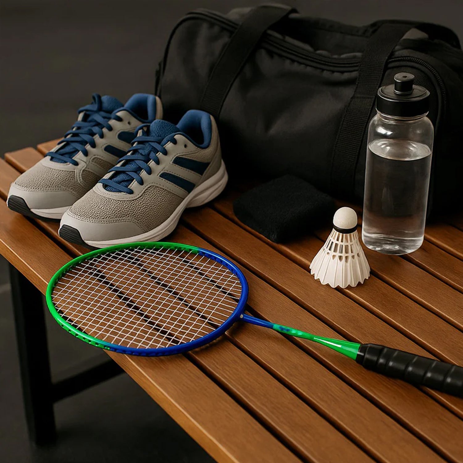 Close-up of lightweight kids badminton racket with textured grip