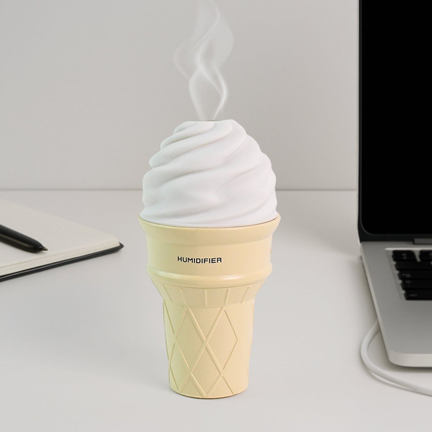 Novelty Ice Cream Cone Humidifier emitting refreshing cool mist indoors