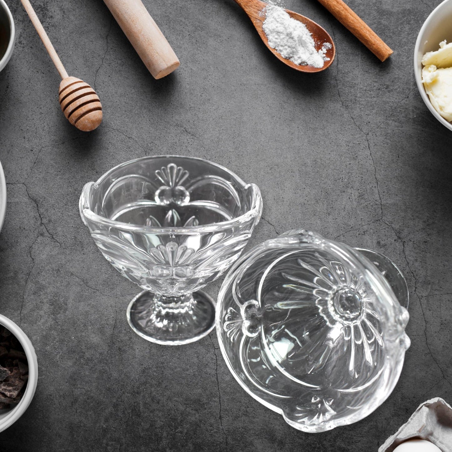 Empty glass ice cream cup ready to be filled with your favorite sweet treat.