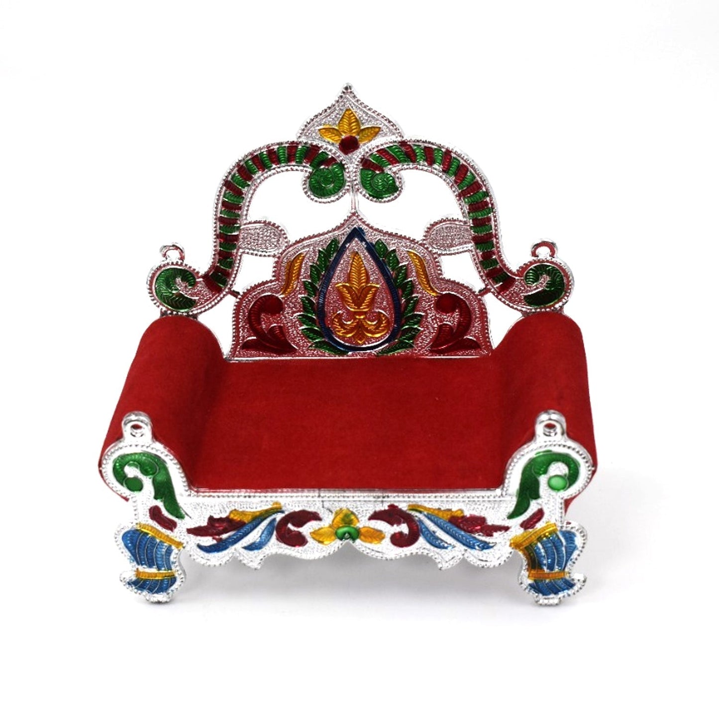 Side profile of the elegant Bal Gopal Singhasan, ideal for deity placement.