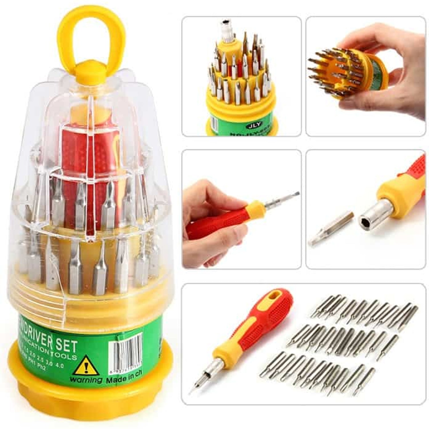 Compact storage case for the 31-in-1 magnetic screwdriver kit, showcasing portability.