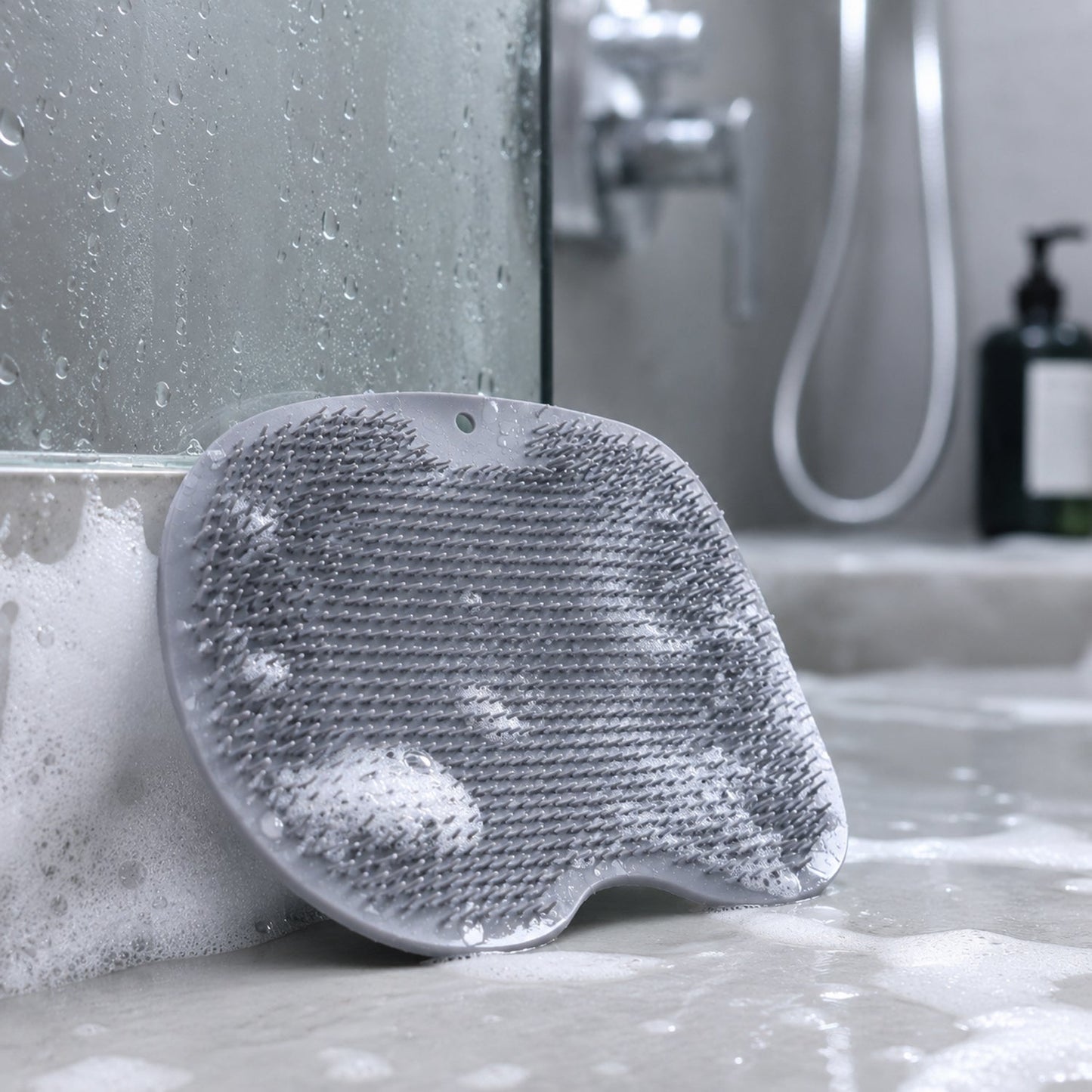 Close-up of soft bristles on foot cleaner scrubber