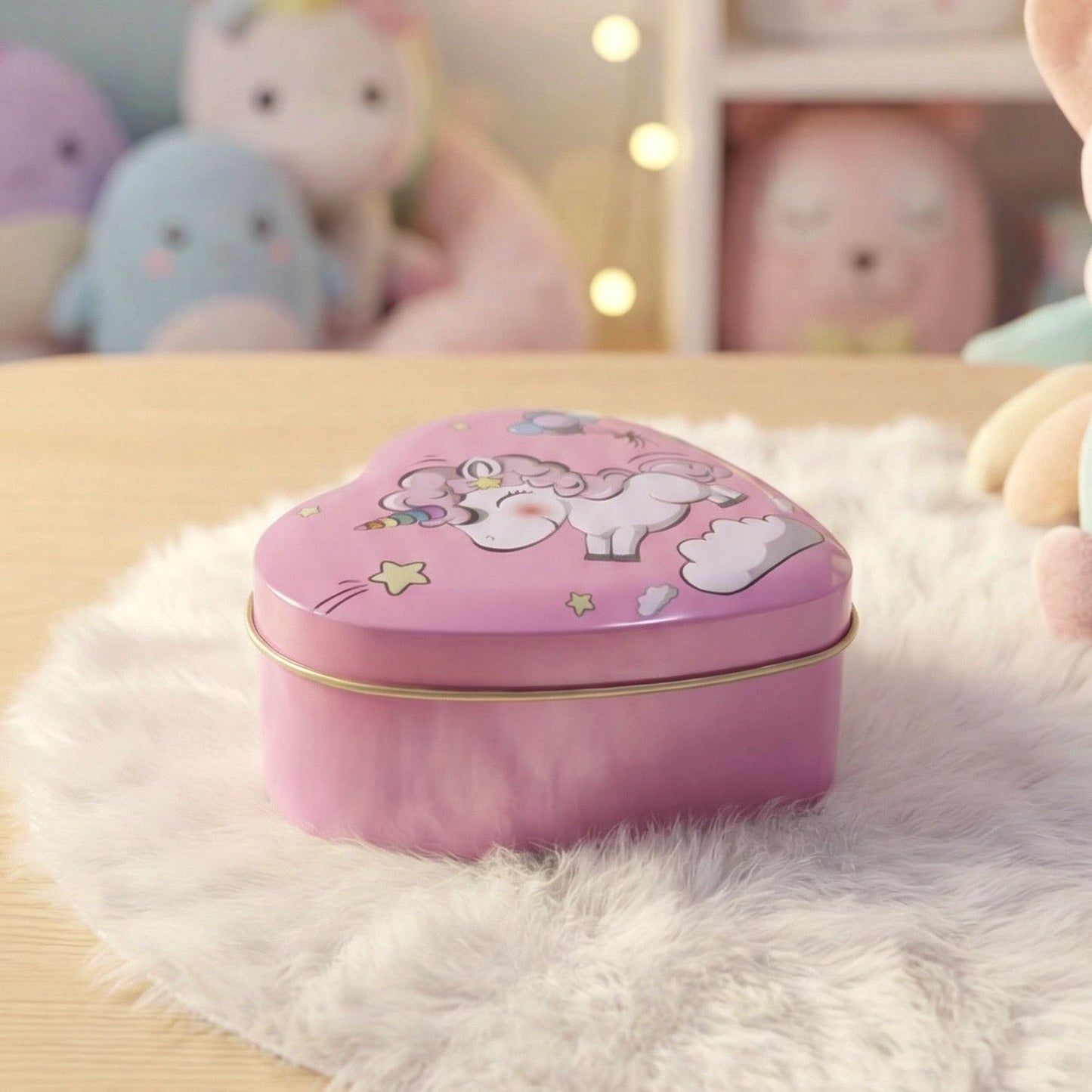 Heart shaped gift box featuring a charming unicorn design
