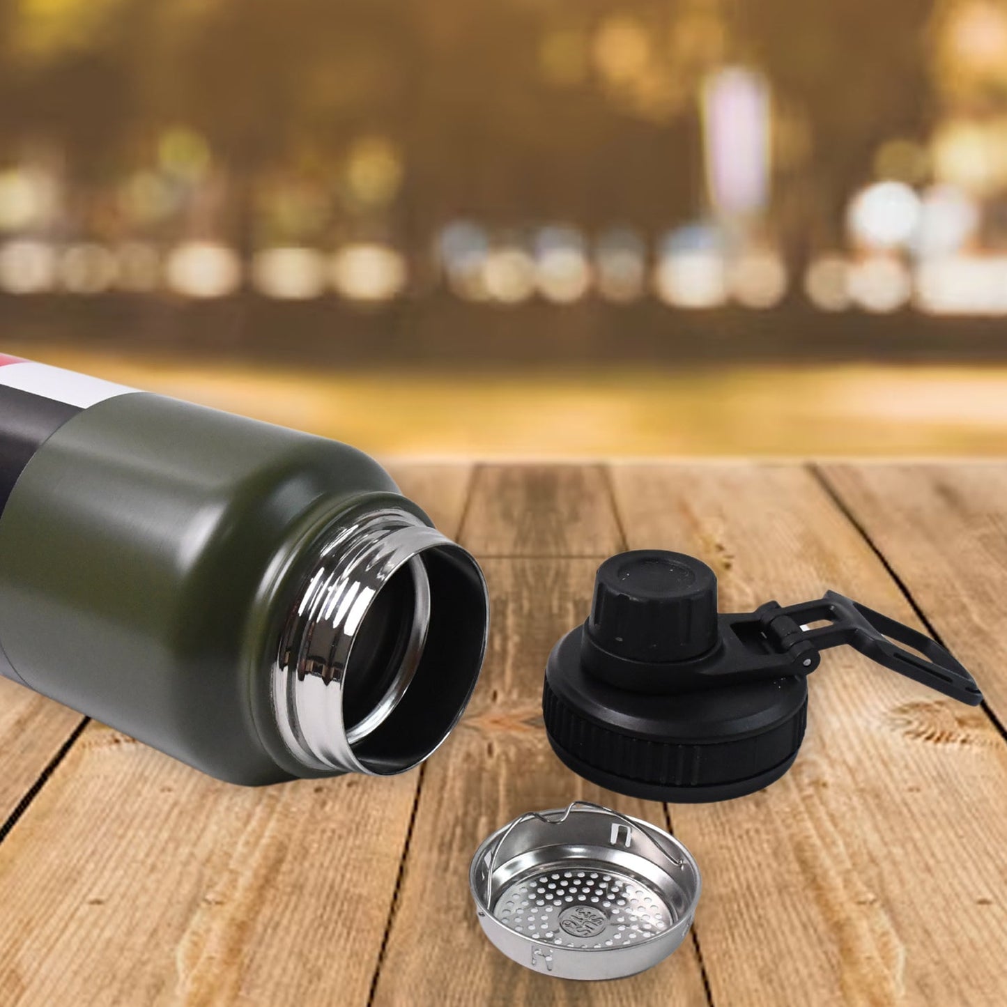 Stainless steel double wall vacuum insulated water bottle designed for hot and cold drinks