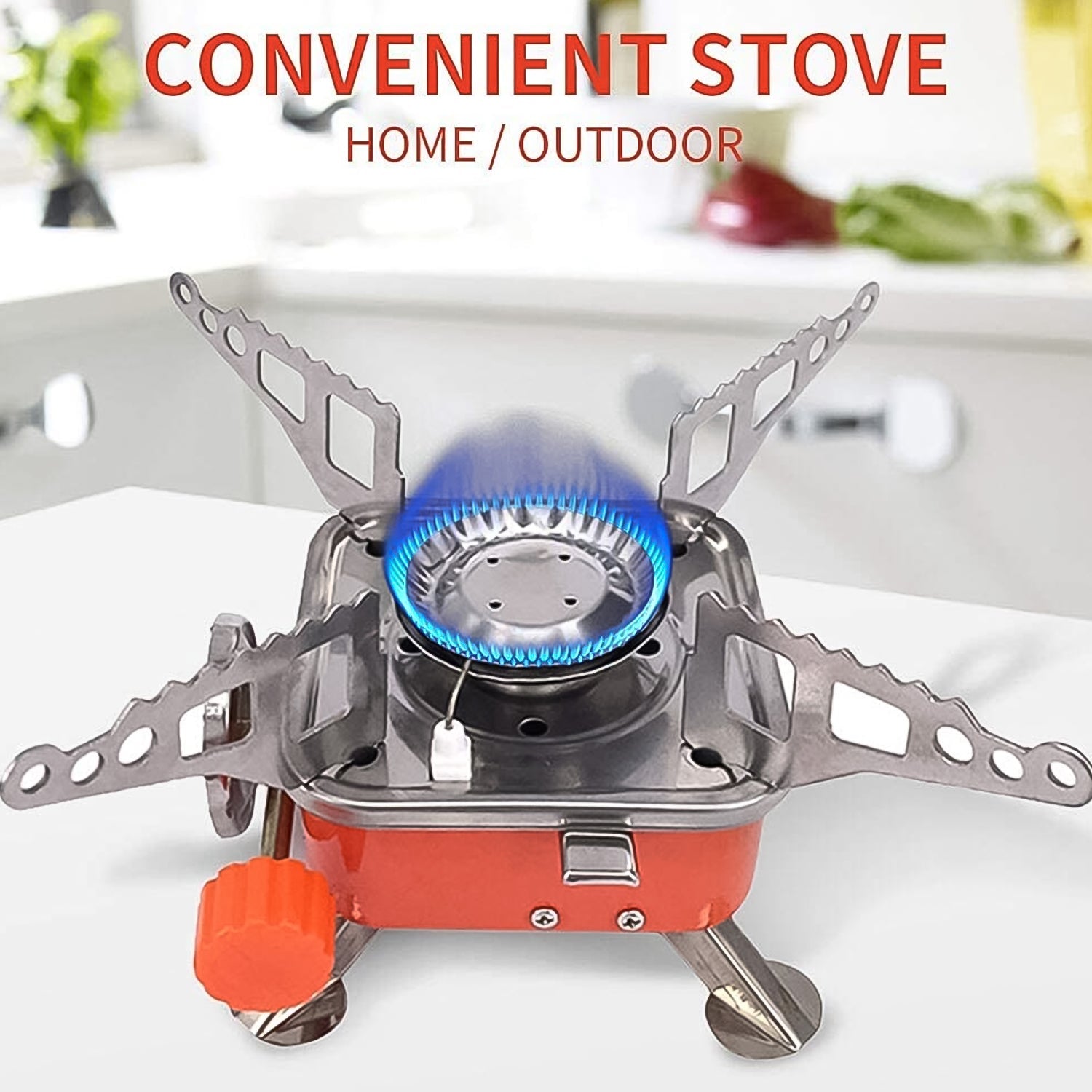 An overhead view of the foldable Mini Camping Stove, highlighting its stable pot supports and compact square design.