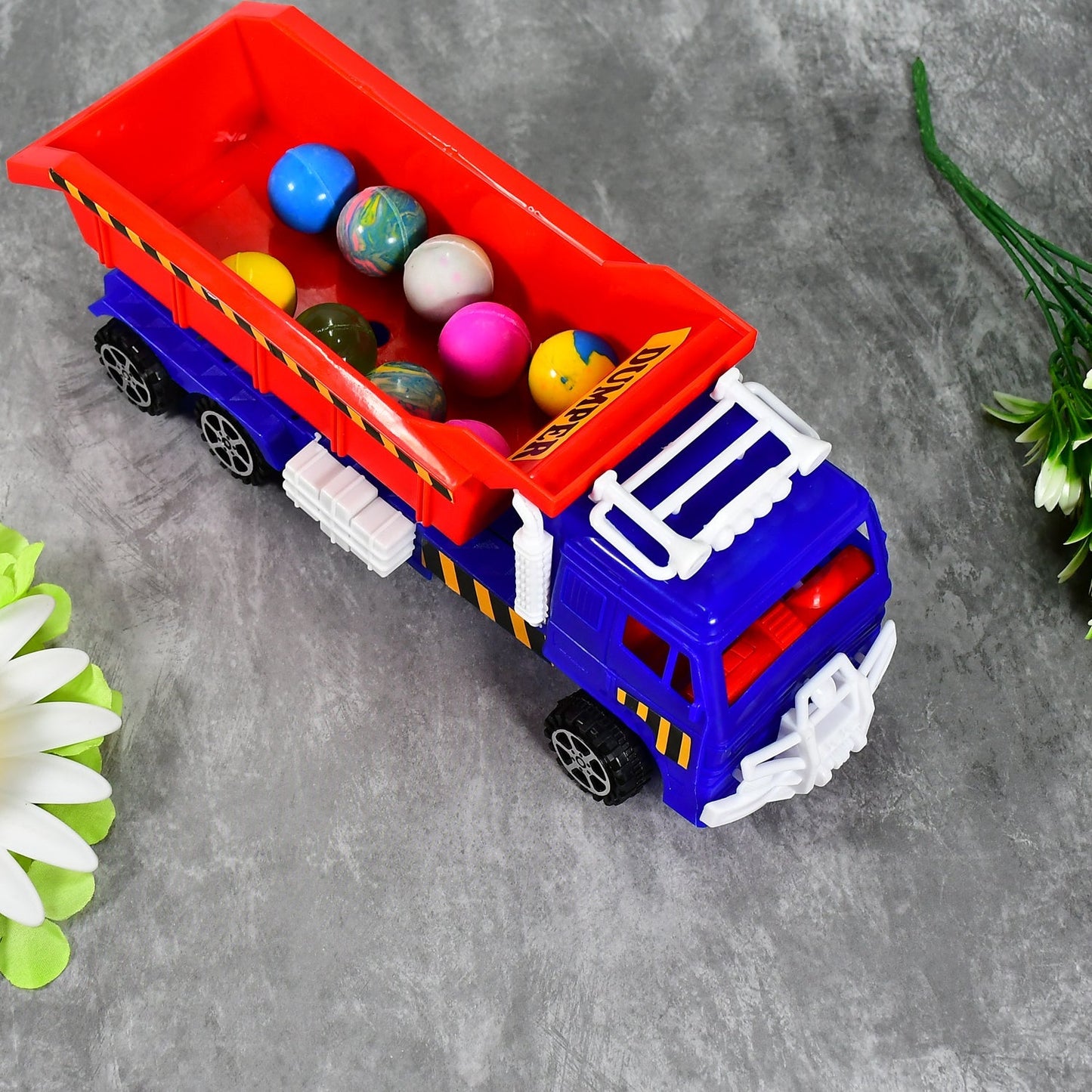 Vibrant yellow Friction Power Truck Toy with movable dumpster for kids.
