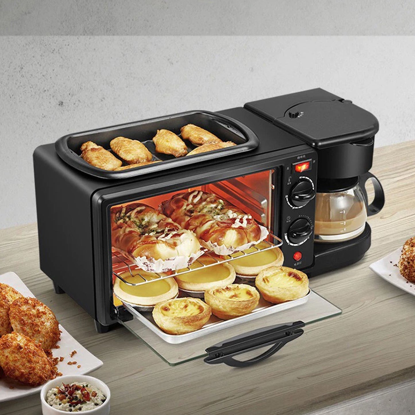 The versatile 3-in-1 Breakfast Maker set up on a kitchen counter.