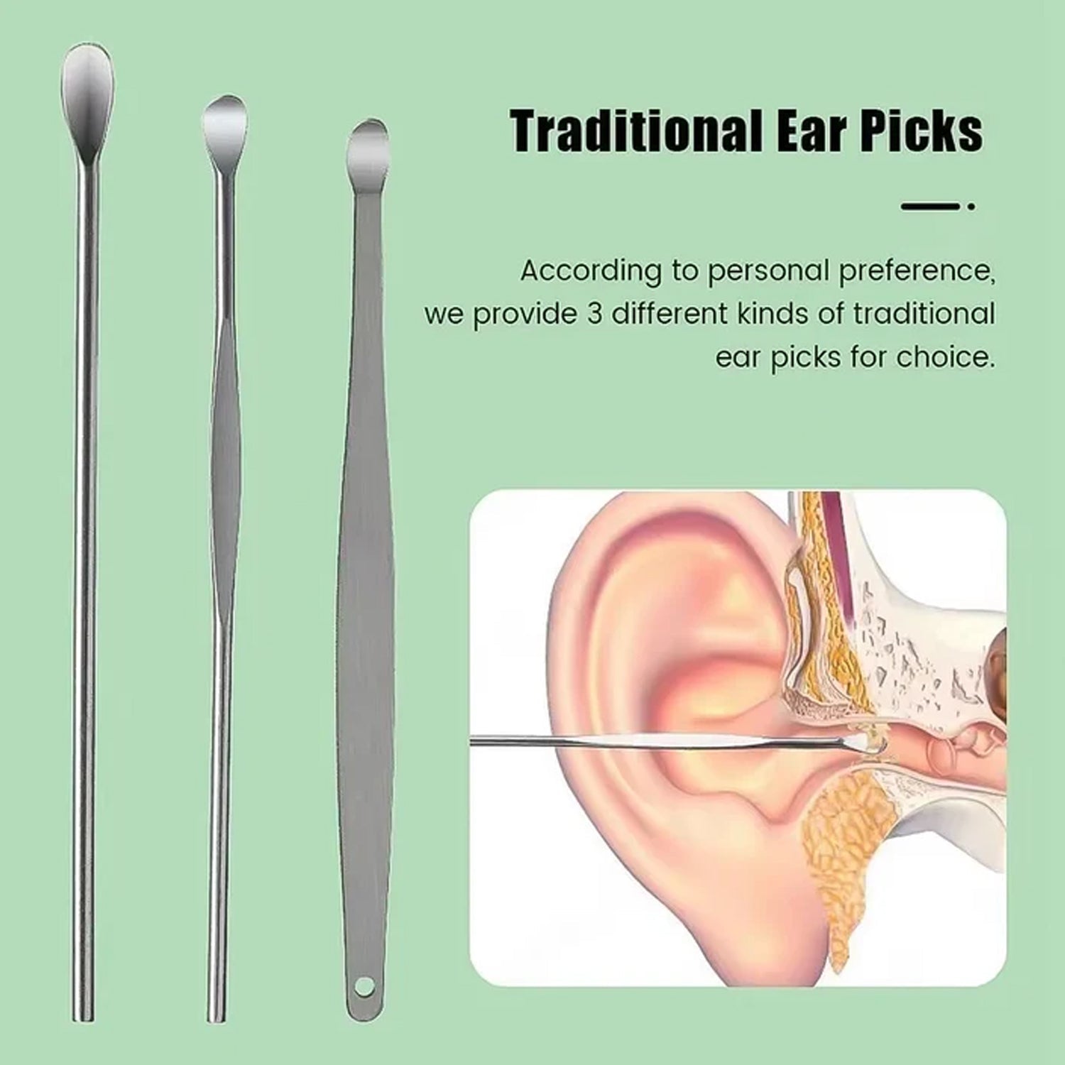 Organized stainless steel ear cleaning tool set stored neatly