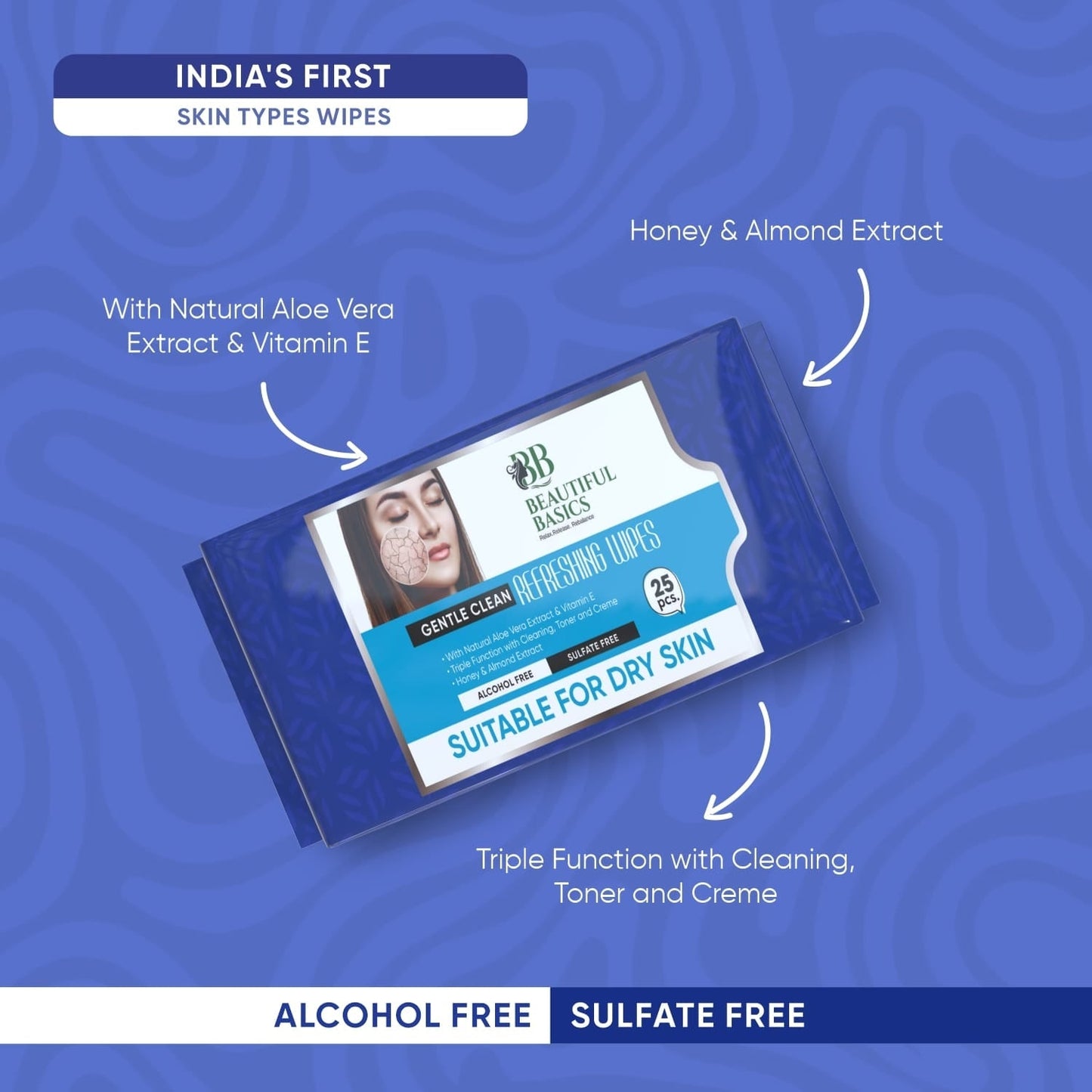 Pack of refreshing alcohol-free wet wipes on a clean surface.