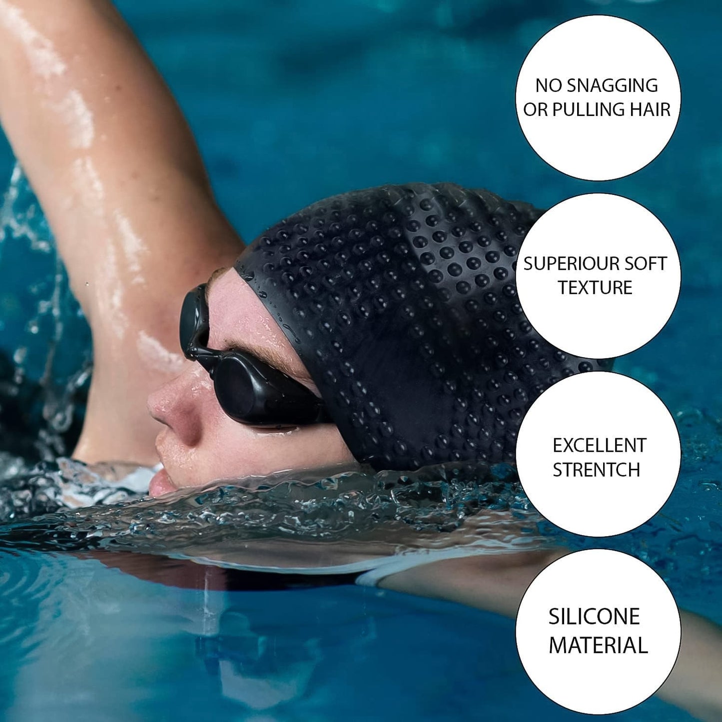 Back view of silicone waterproof swimming cap