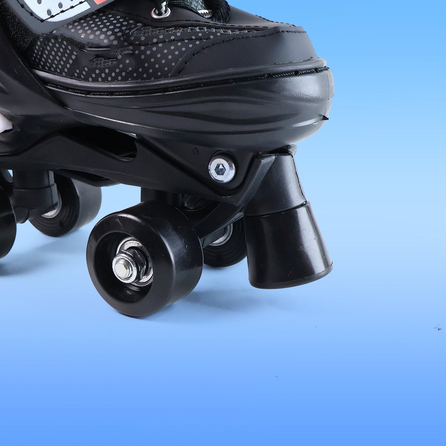 Front and side angle showing lace-up and velcro strap closure on kids quad skates