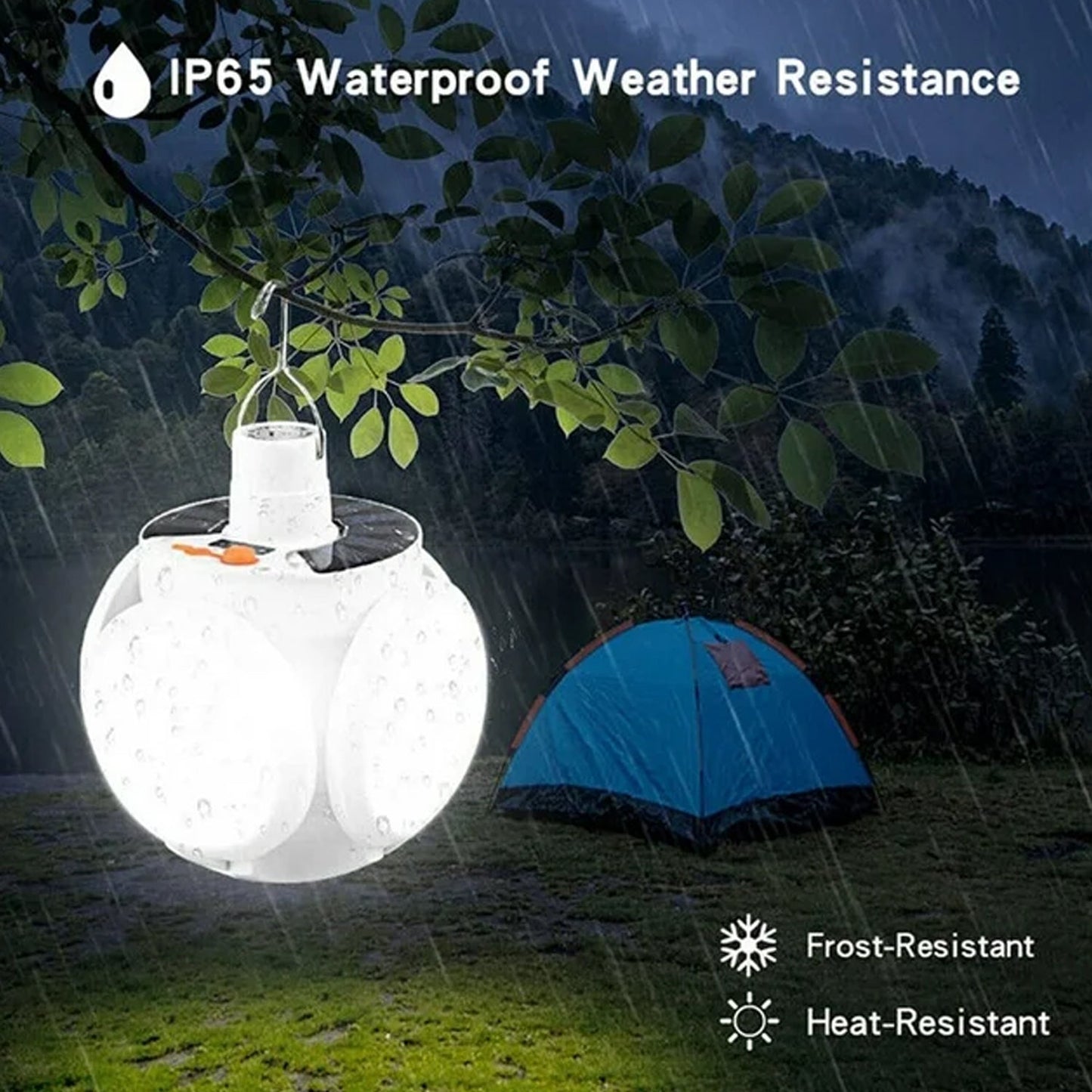 Partially unfolded Solar Camping Light, showcasing its portable design.