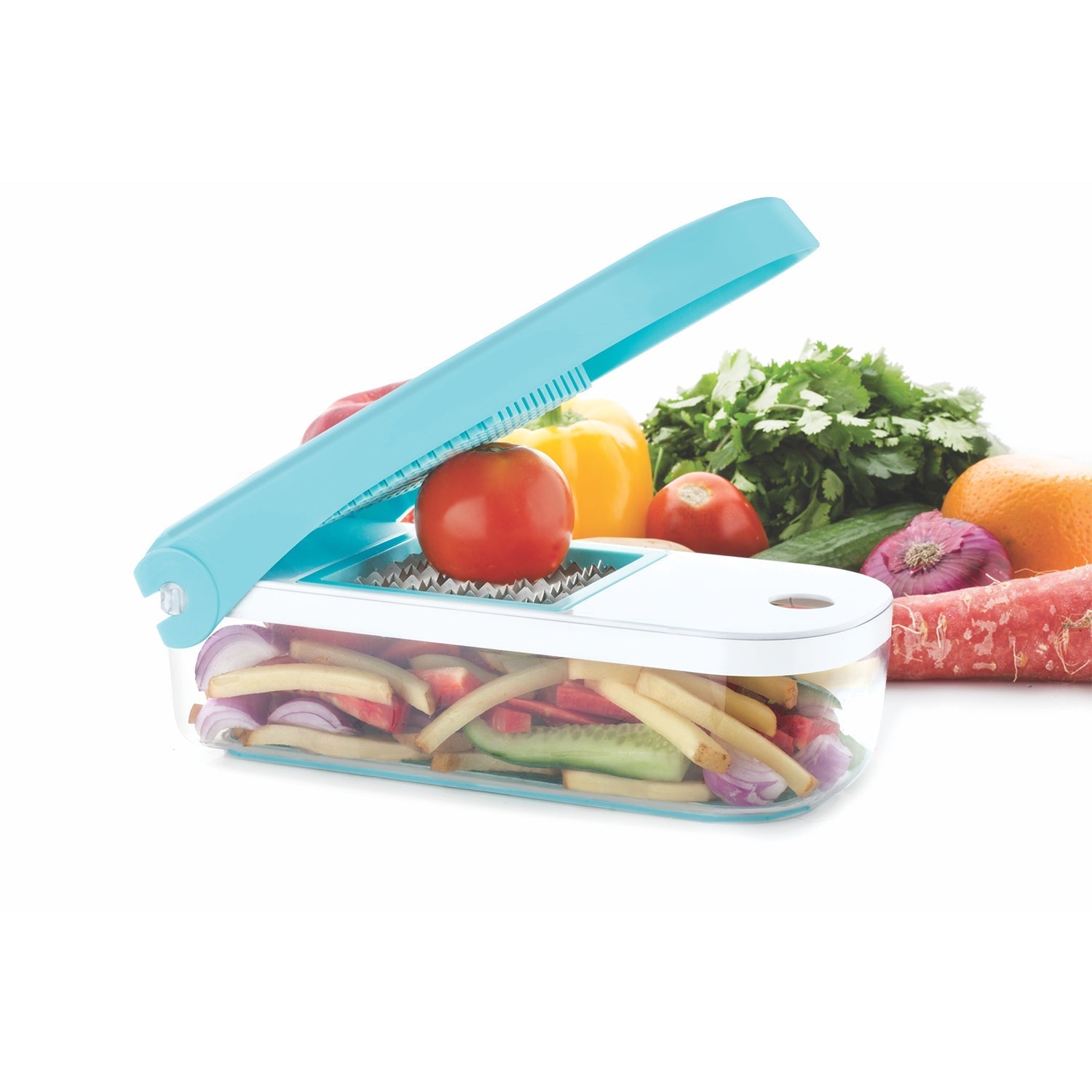 Front view of the Ganesh 7-in-1 Vegetable Dicer, ready for use in the kitchen.