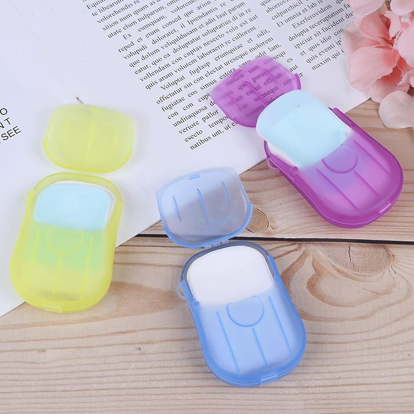 Close-up of travel soap sheets mini box for convenient travel hygiene