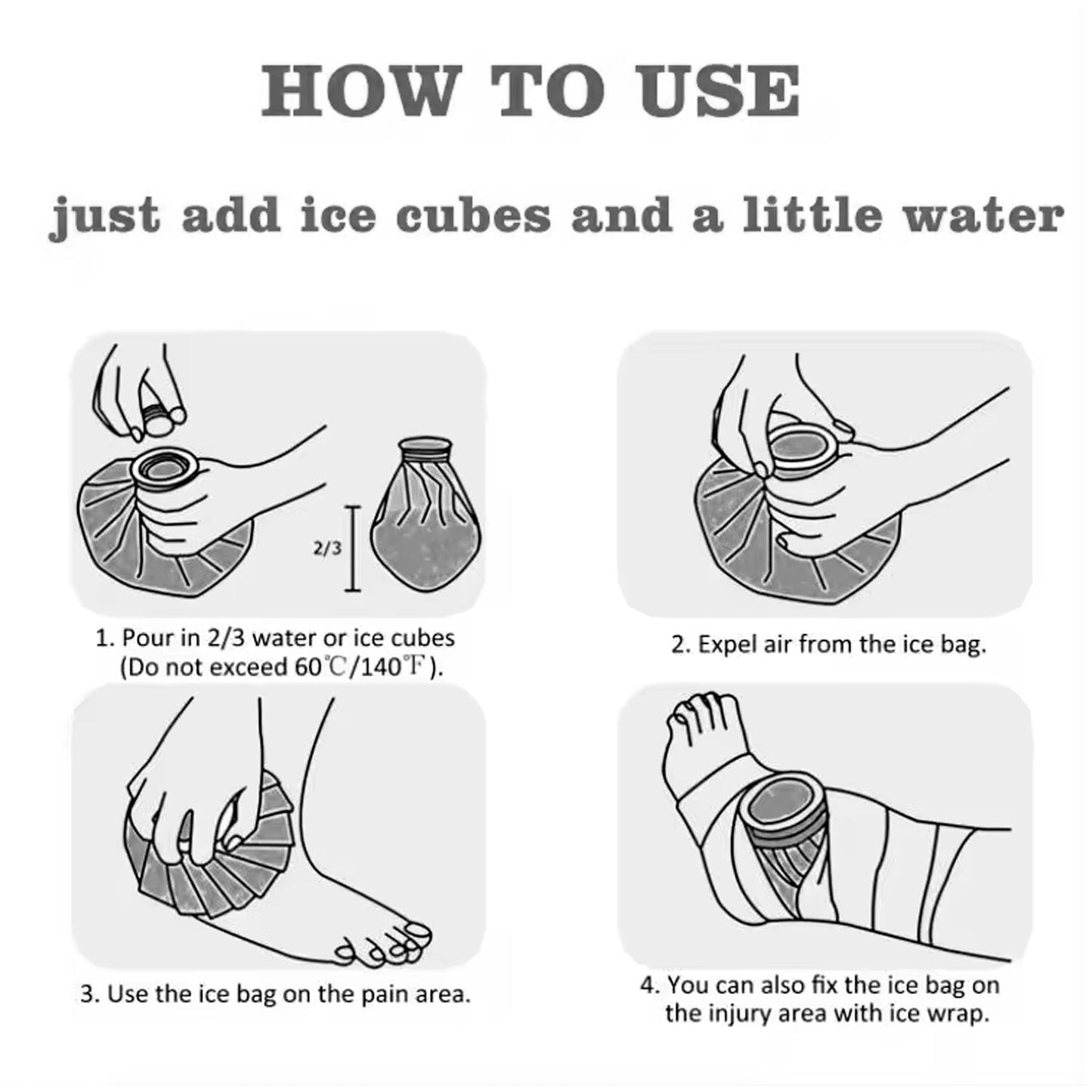 The Pain Relief Ice Bag being filled with ice cubes for immediate use.