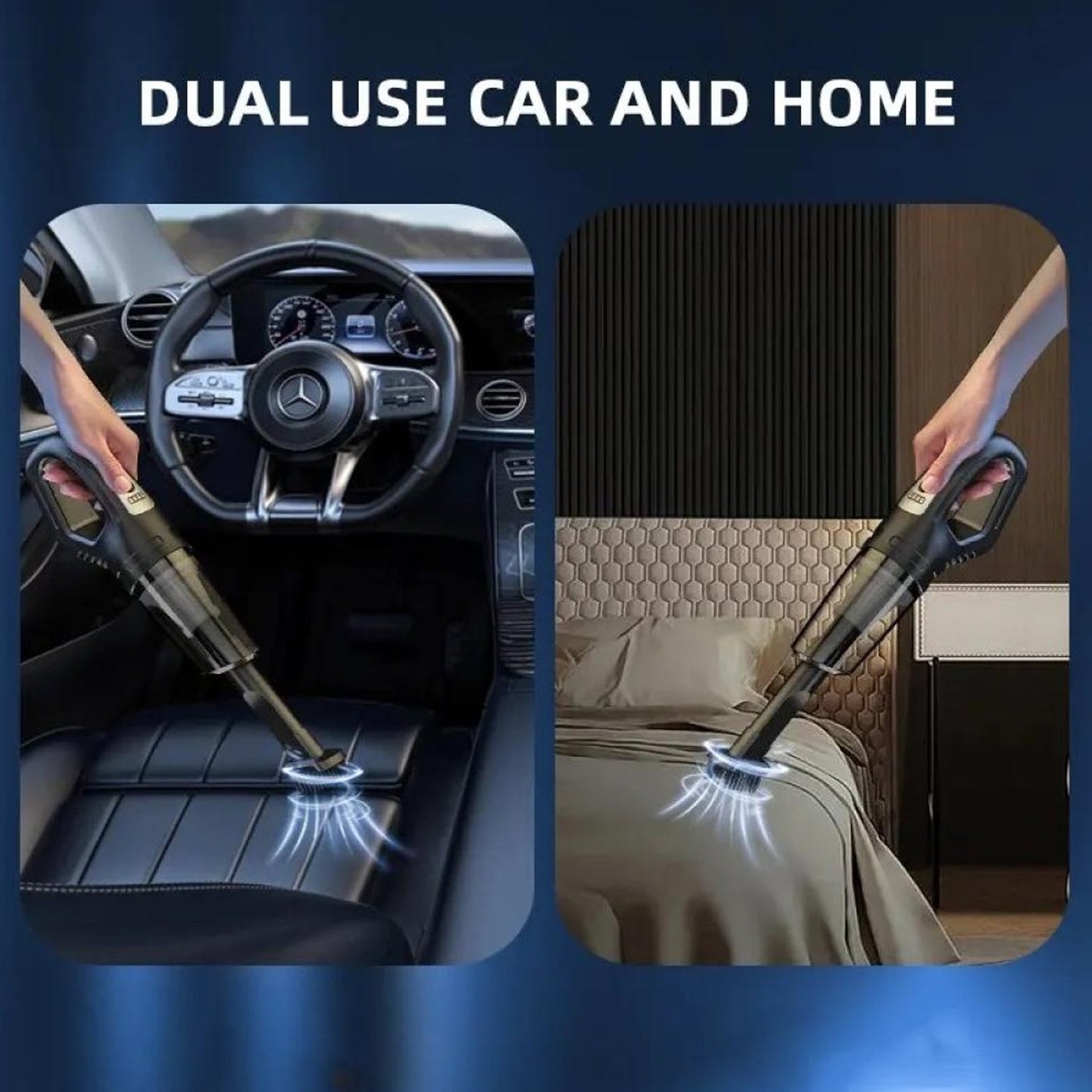 Powerful portable dust buster effectively cleaning car floor mats.